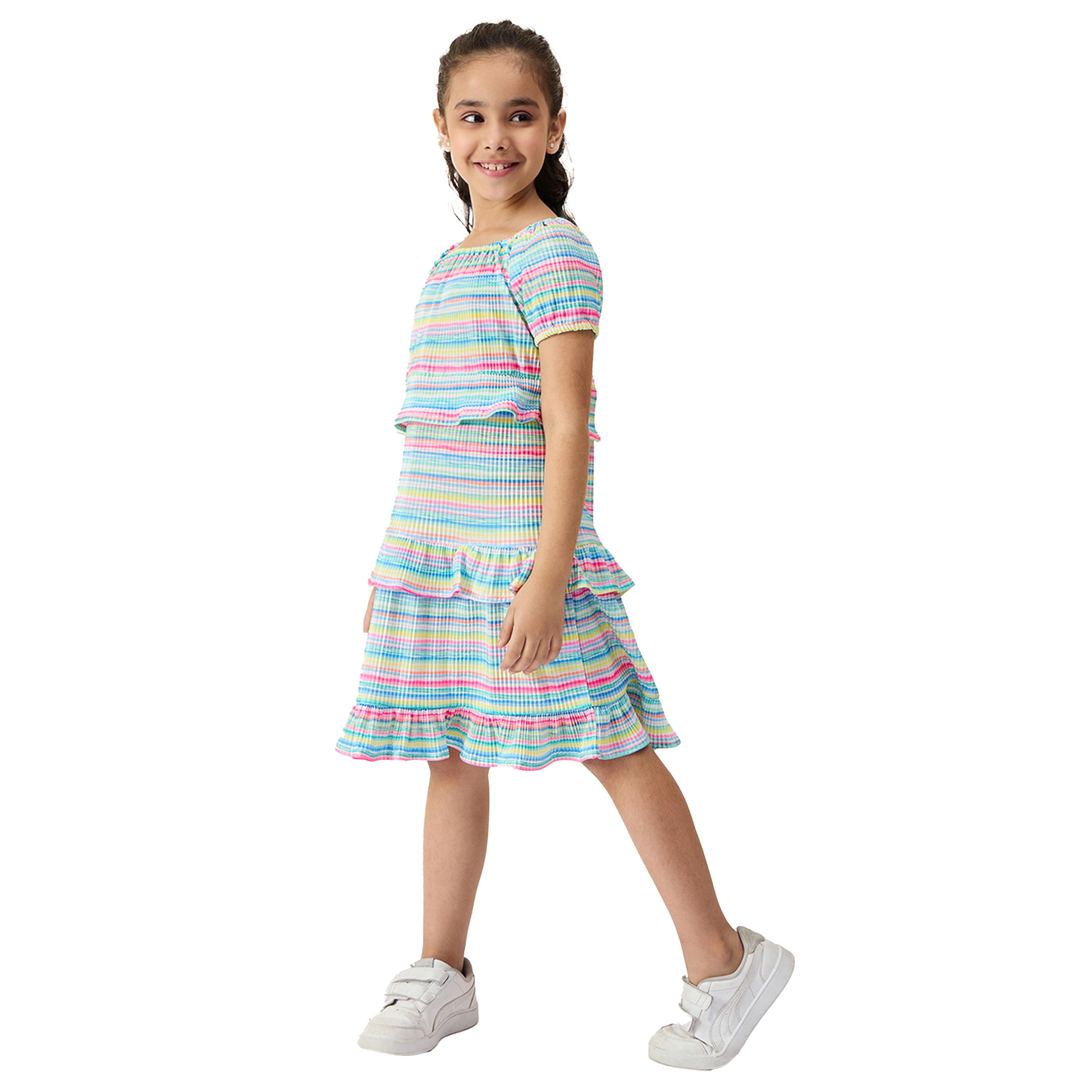 ستايلو باغ × ستايلي- فستان مخطط ذو طبقات وياقة مربعة مع حافة كشكش-girls-clothing-dressesandjumpsuits-image-3