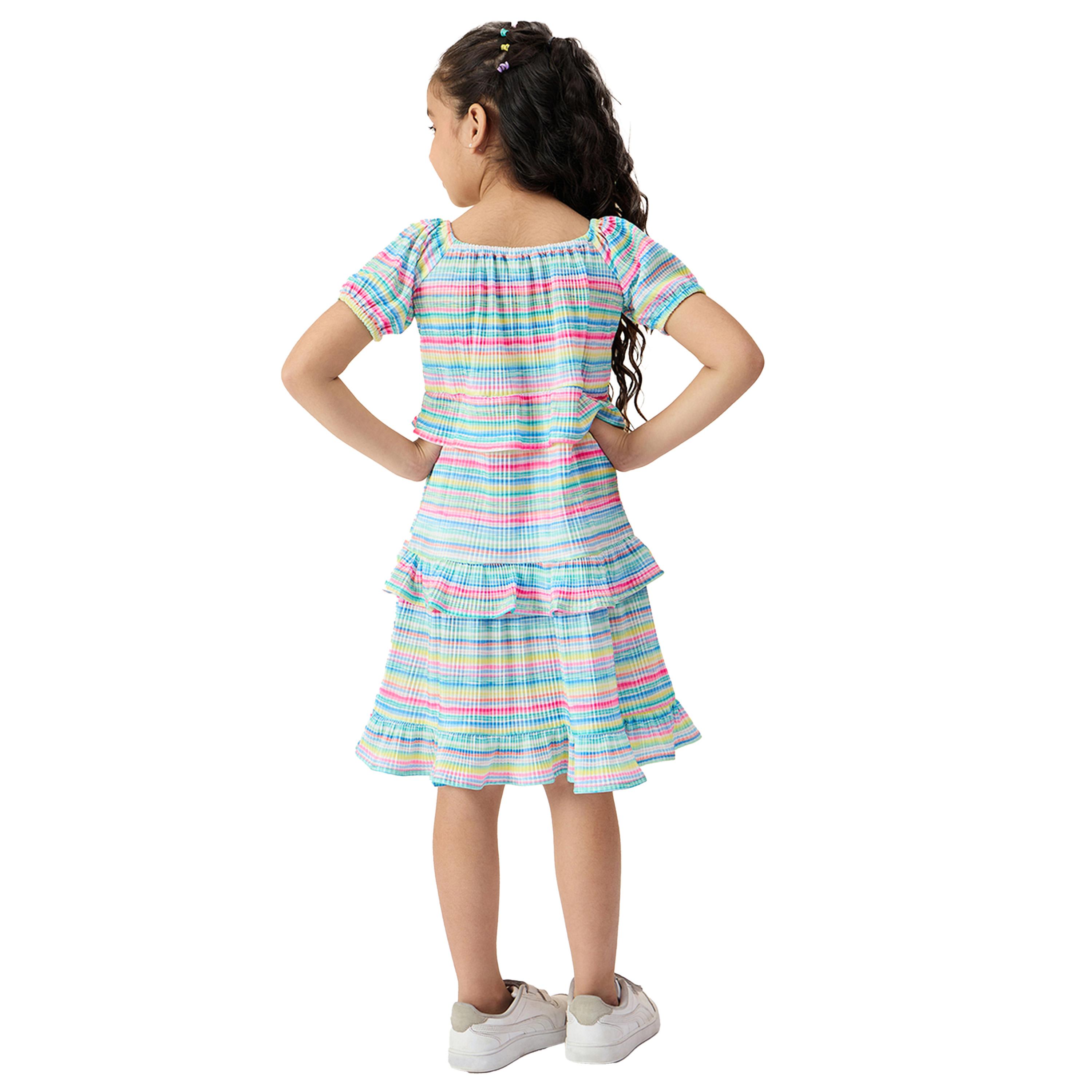ستايلو باغ × ستايلي- فستان مخطط ذو طبقات وياقة مربعة مع حافة كشكش-girls-clothing-dressesandjumpsuits-image-4