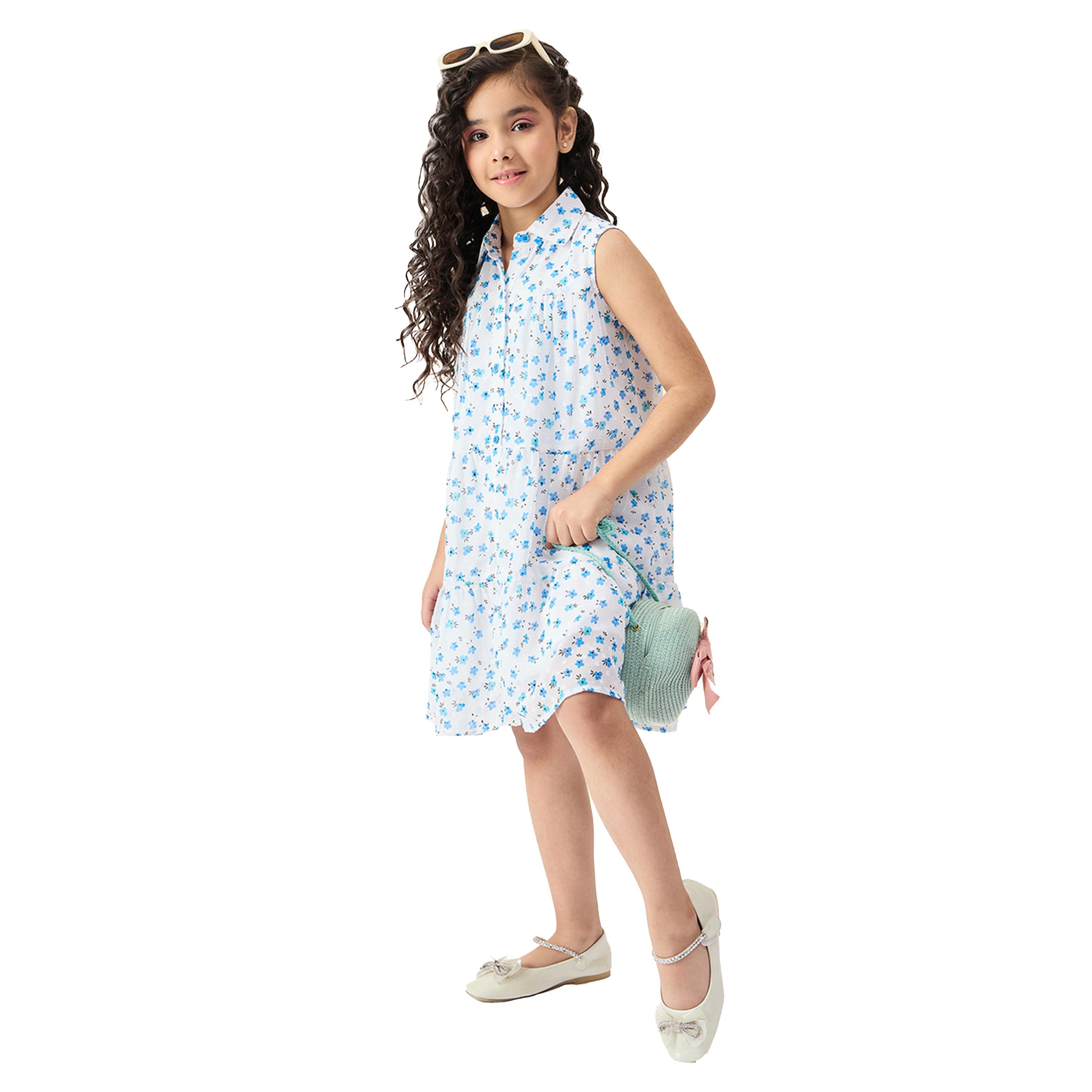 Stylo Bug X Styli Floral Print Collared Sleeveless Tiered Dress-girls-clothing-dressesandjumpsuits-image-2