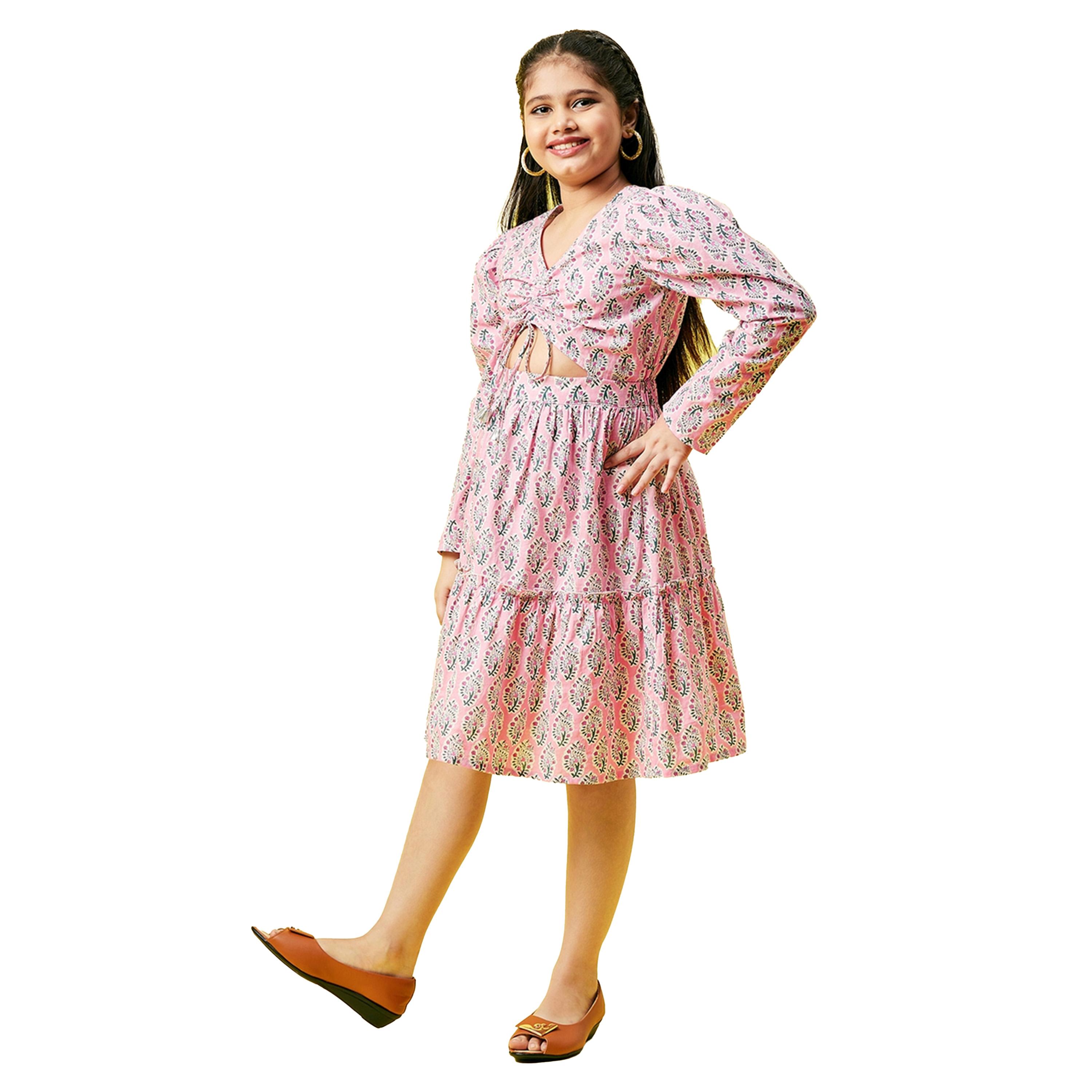 Stylo Bug X Styli Block Printed V Neck Dress with Cut Out Detail-girls-clothing-dressesandjumpsuits-image-3
