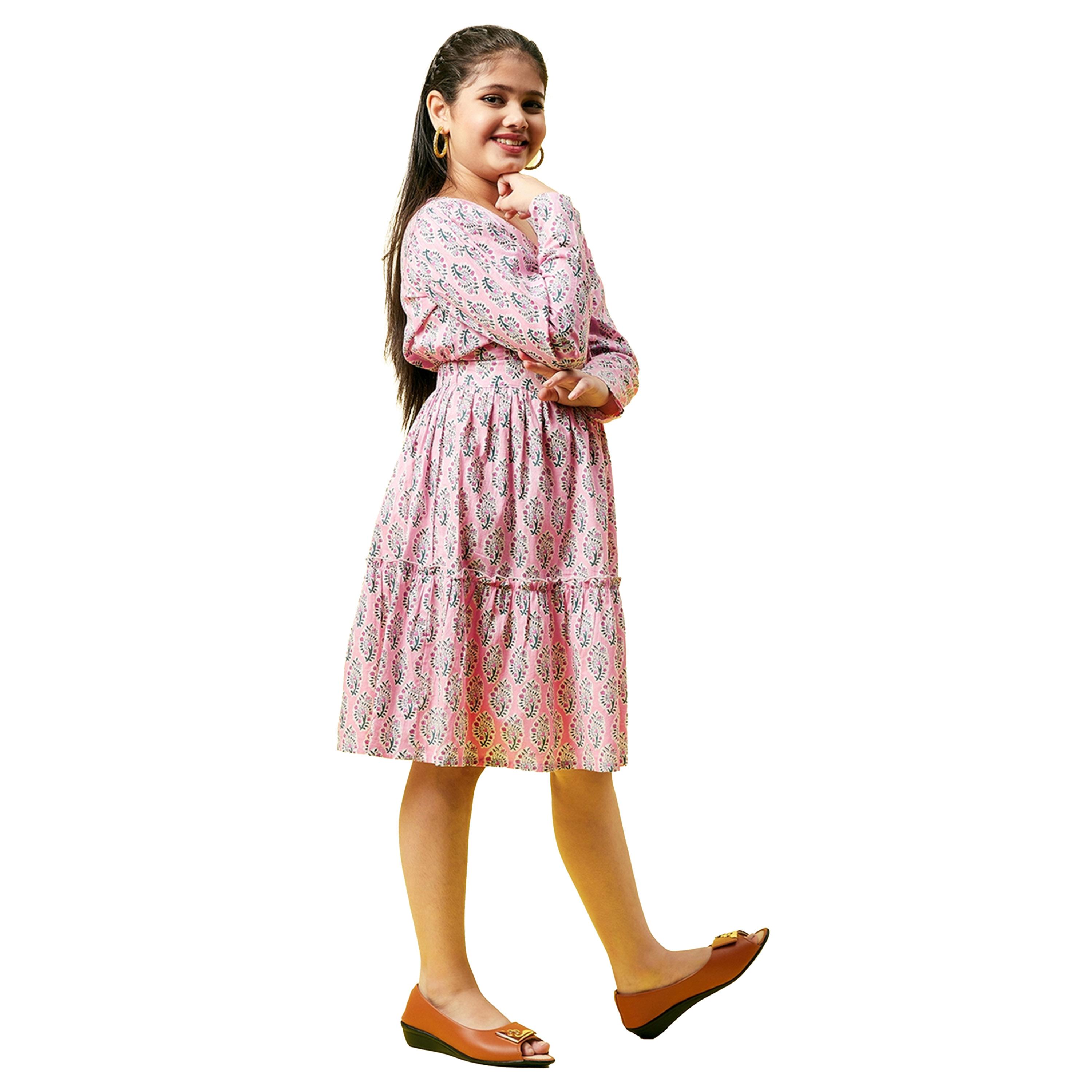 Stylo Bug X Styli Block Printed V Neck Dress with Cut Out Detail-girls-clothing-dressesandjumpsuits-image-4
