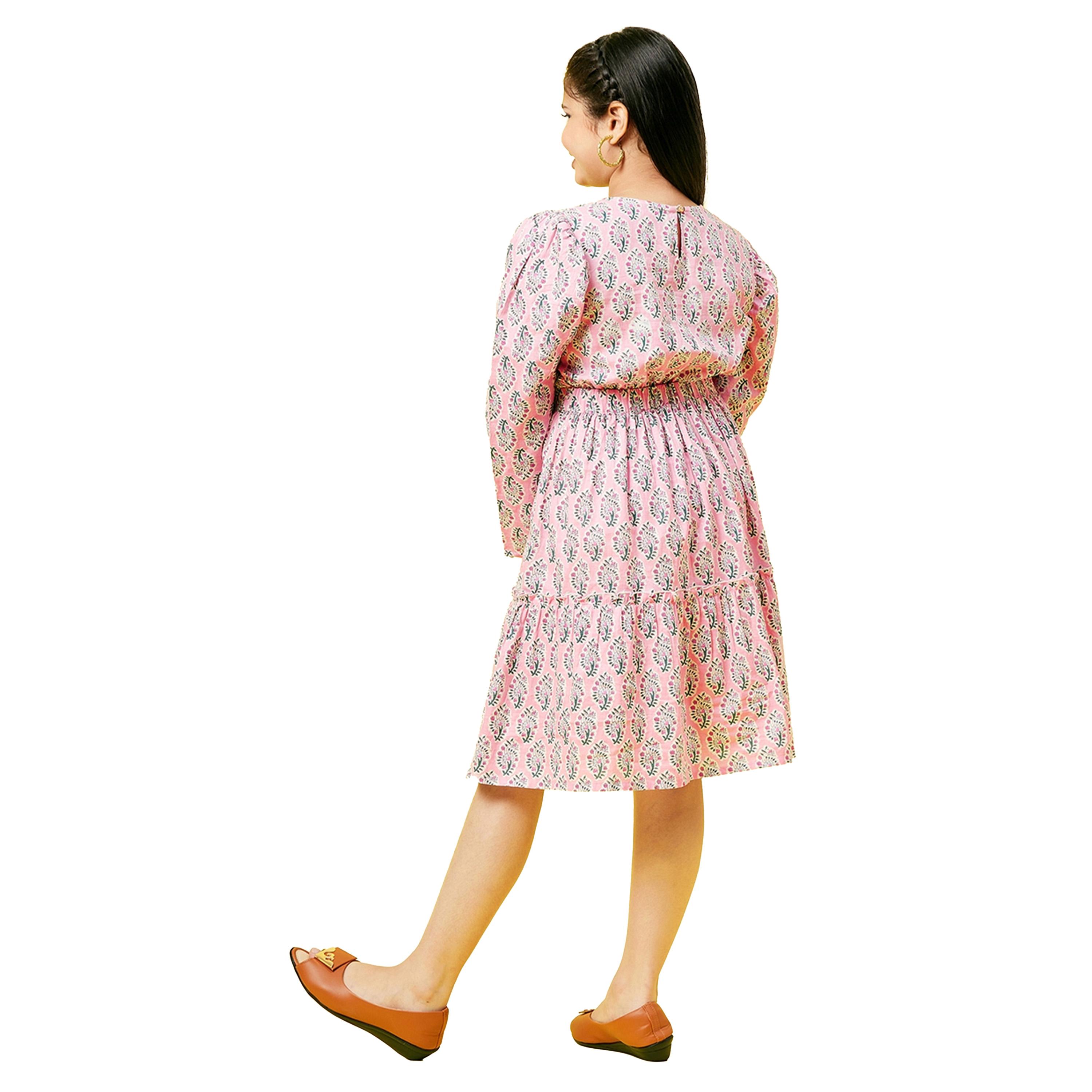 Stylo Bug X Styli Block Printed V Neck Dress with Cut Out Detail-girls-clothing-dressesandjumpsuits-image-5