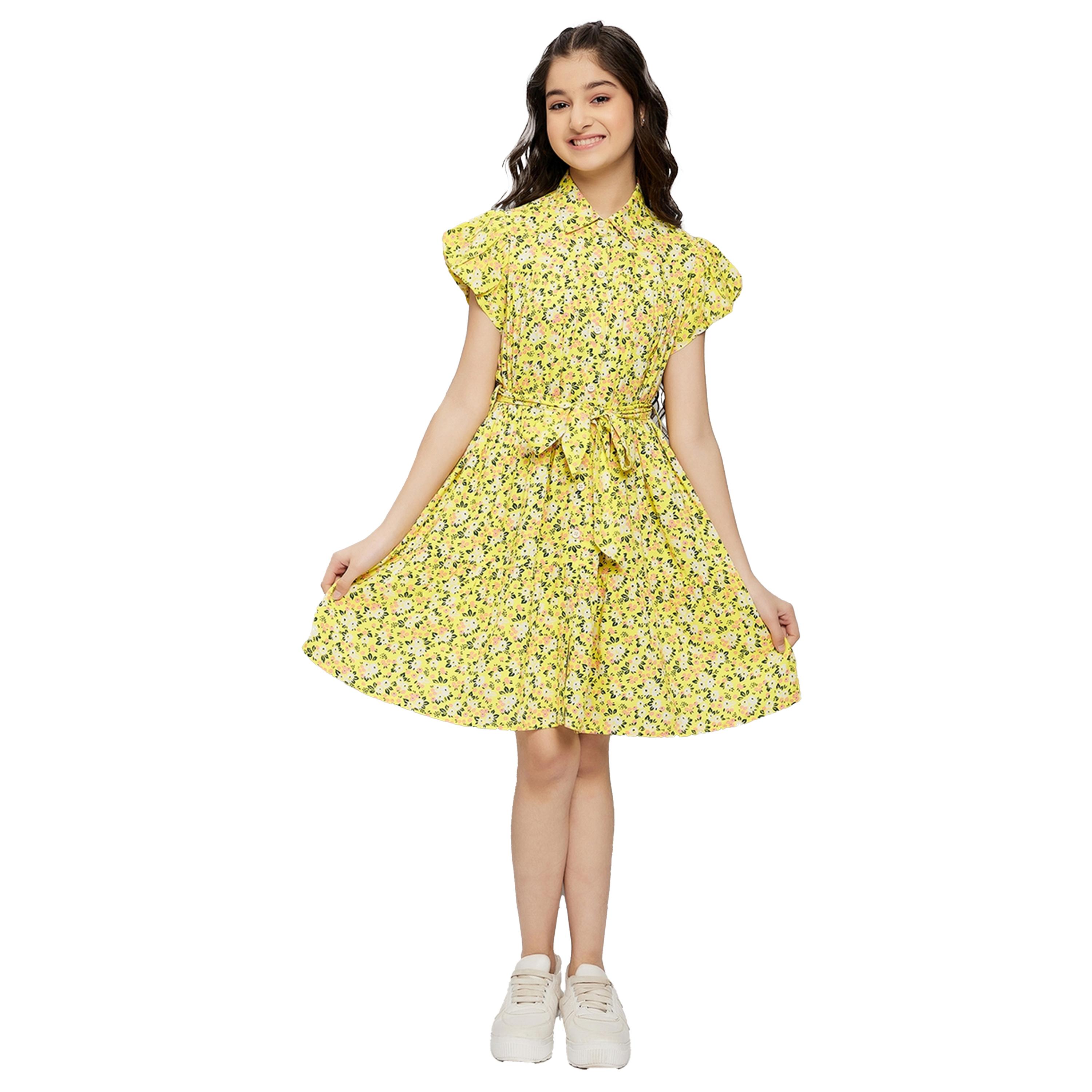Stylo Bug X Styli Floral Print Collared Dress with Belt-girls-clothing-dressesandjumpsuits-image-1