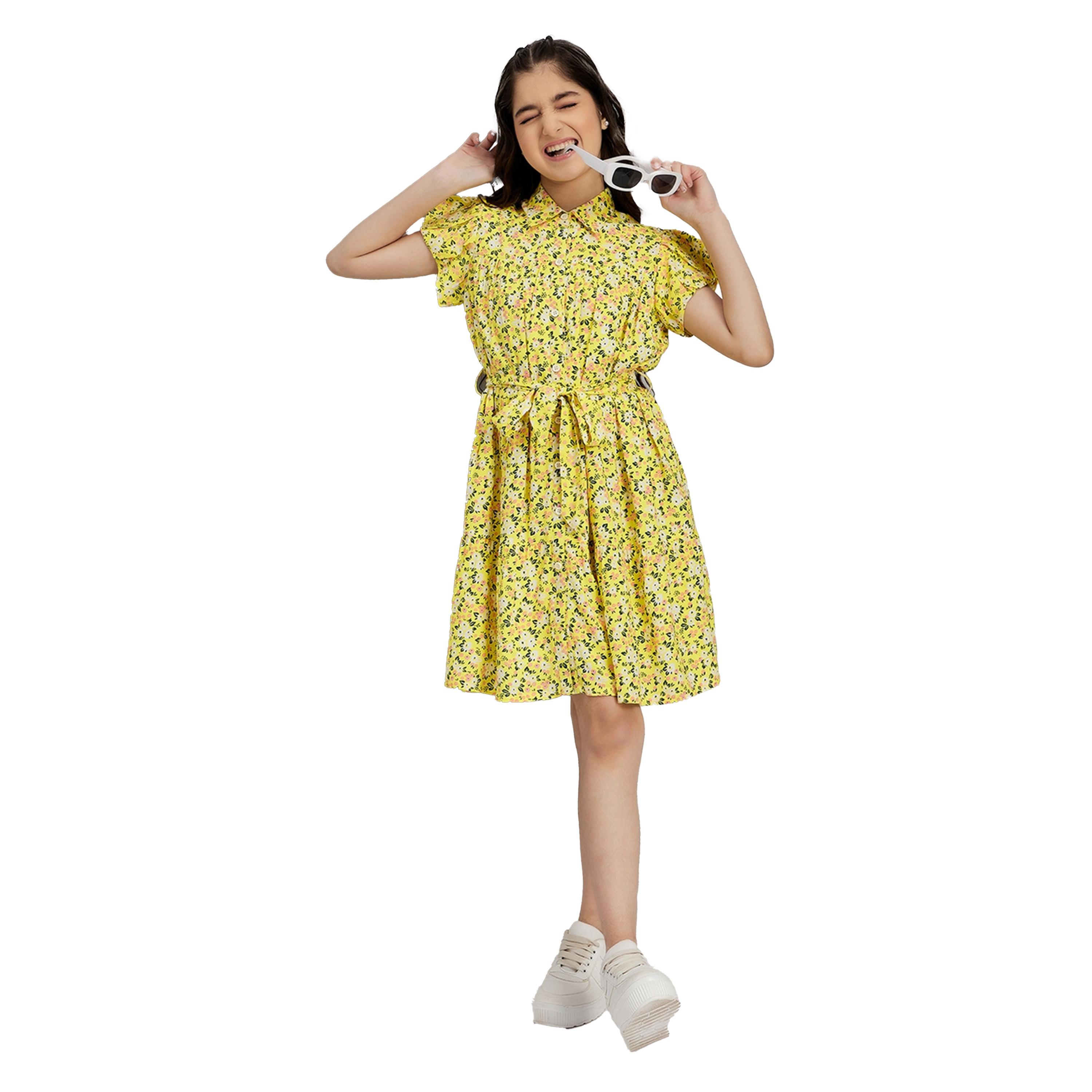 Stylo Bug X Styli Floral Print Collared Dress with Belt-girls-clothing-dressesandjumpsuits-image-2