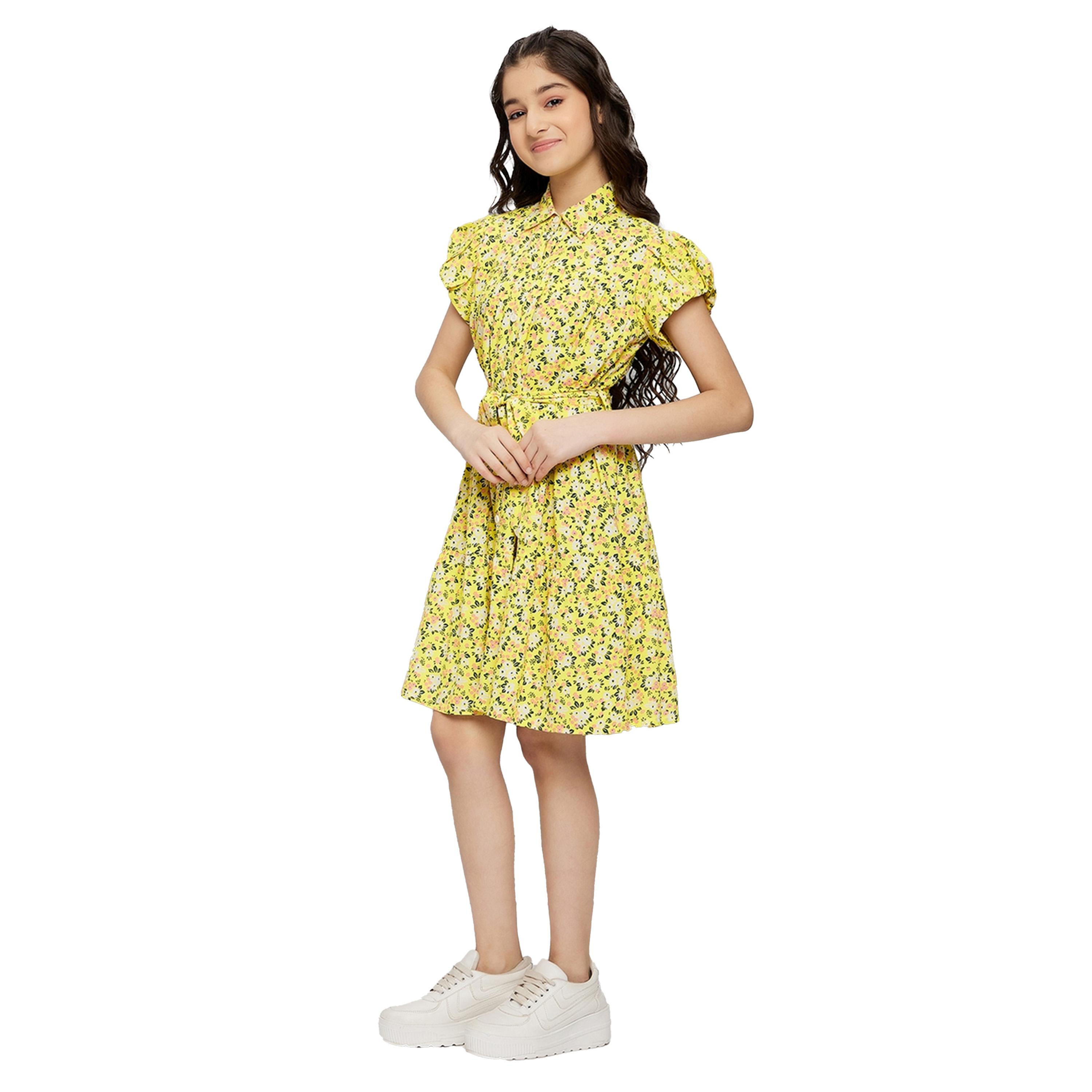 Stylo Bug X Styli Floral Print Collared Dress with Belt-girls-clothing-dressesandjumpsuits-image-3
