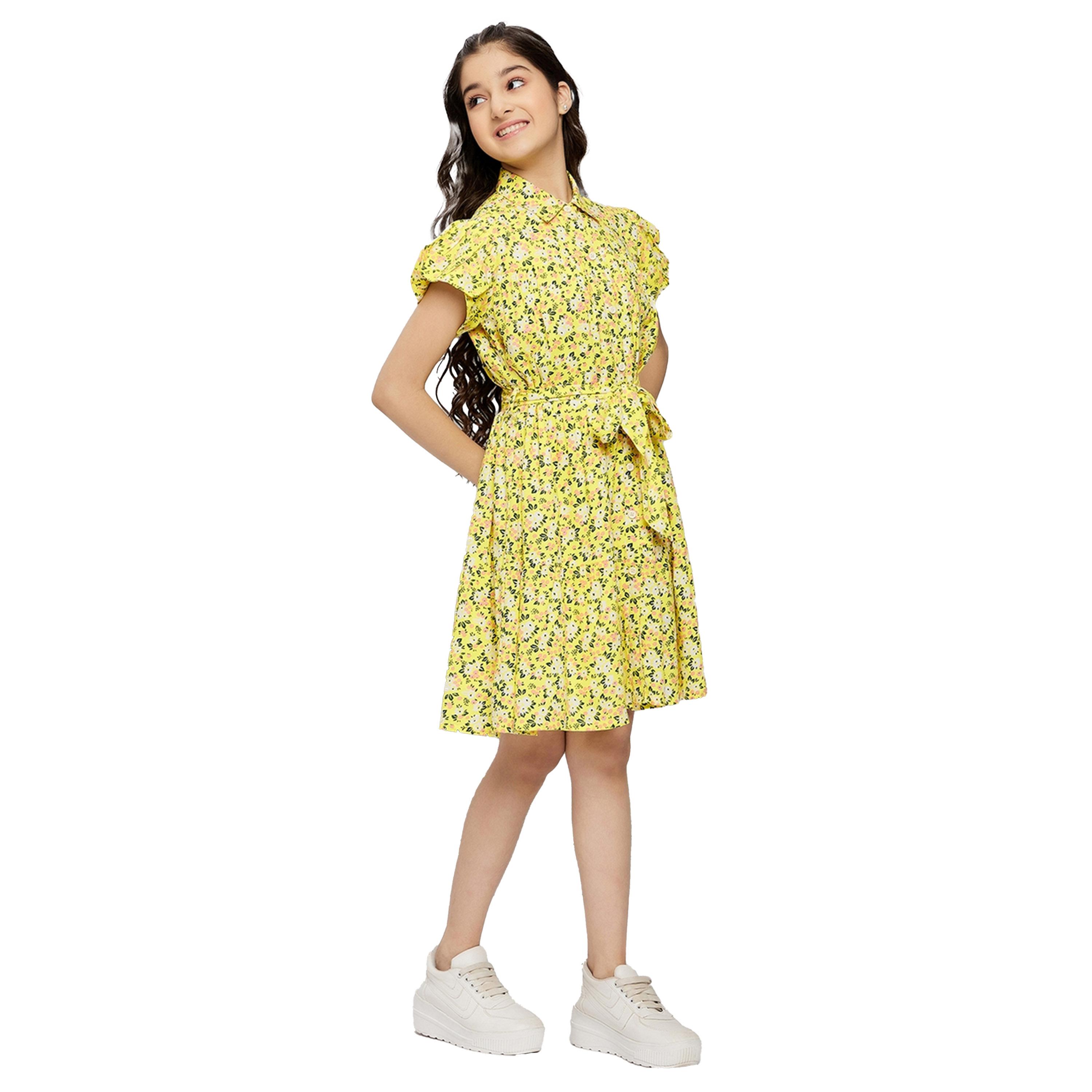 Stylo Bug X Styli Floral Print Collared Dress with Belt-girls-clothing-dressesandjumpsuits-image-4
