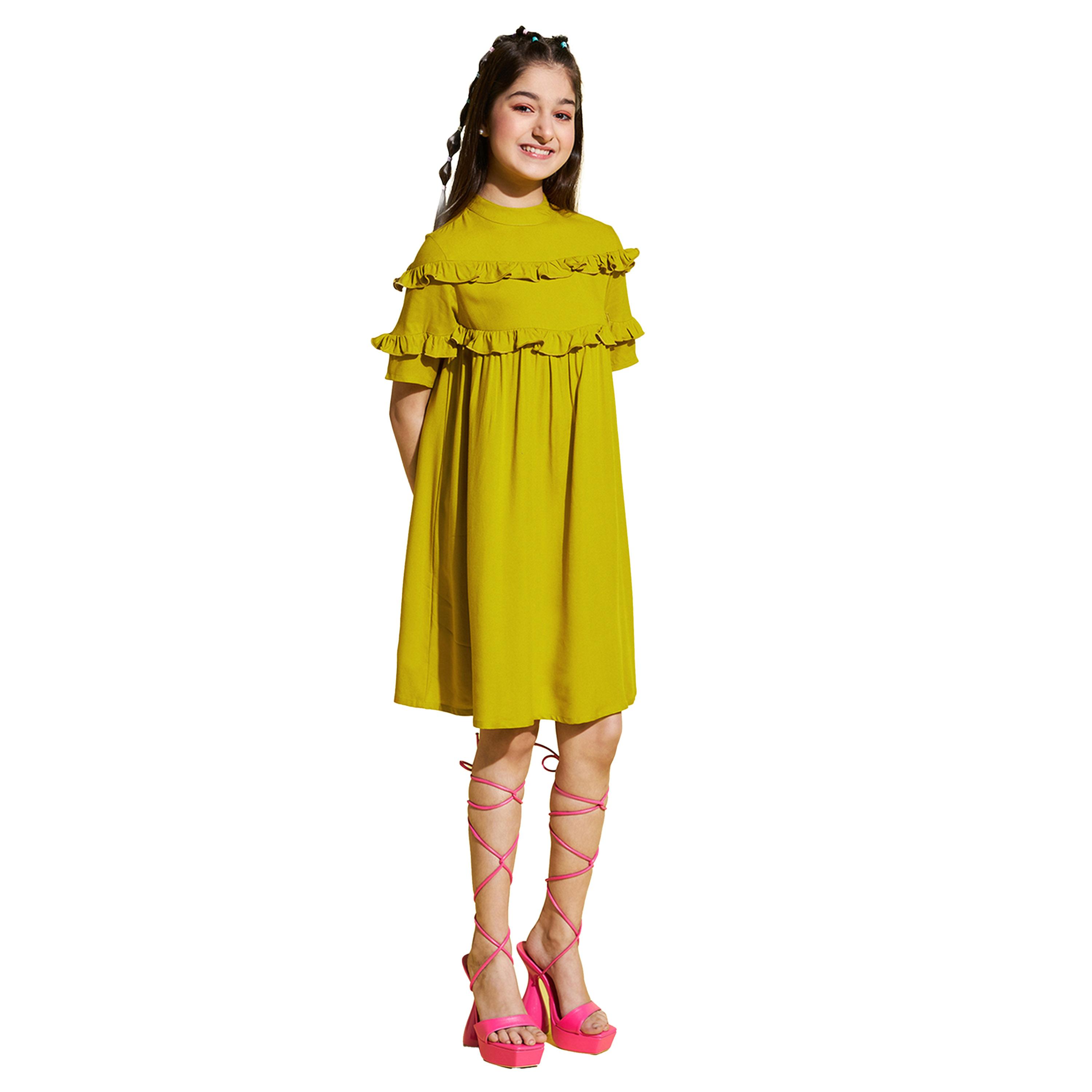 ستايلو باغ × ستايلي- فستان سادة برقبة عالية وتفاصيل كشكشة-girls-clothing-dressesandjumpsuits-image-4