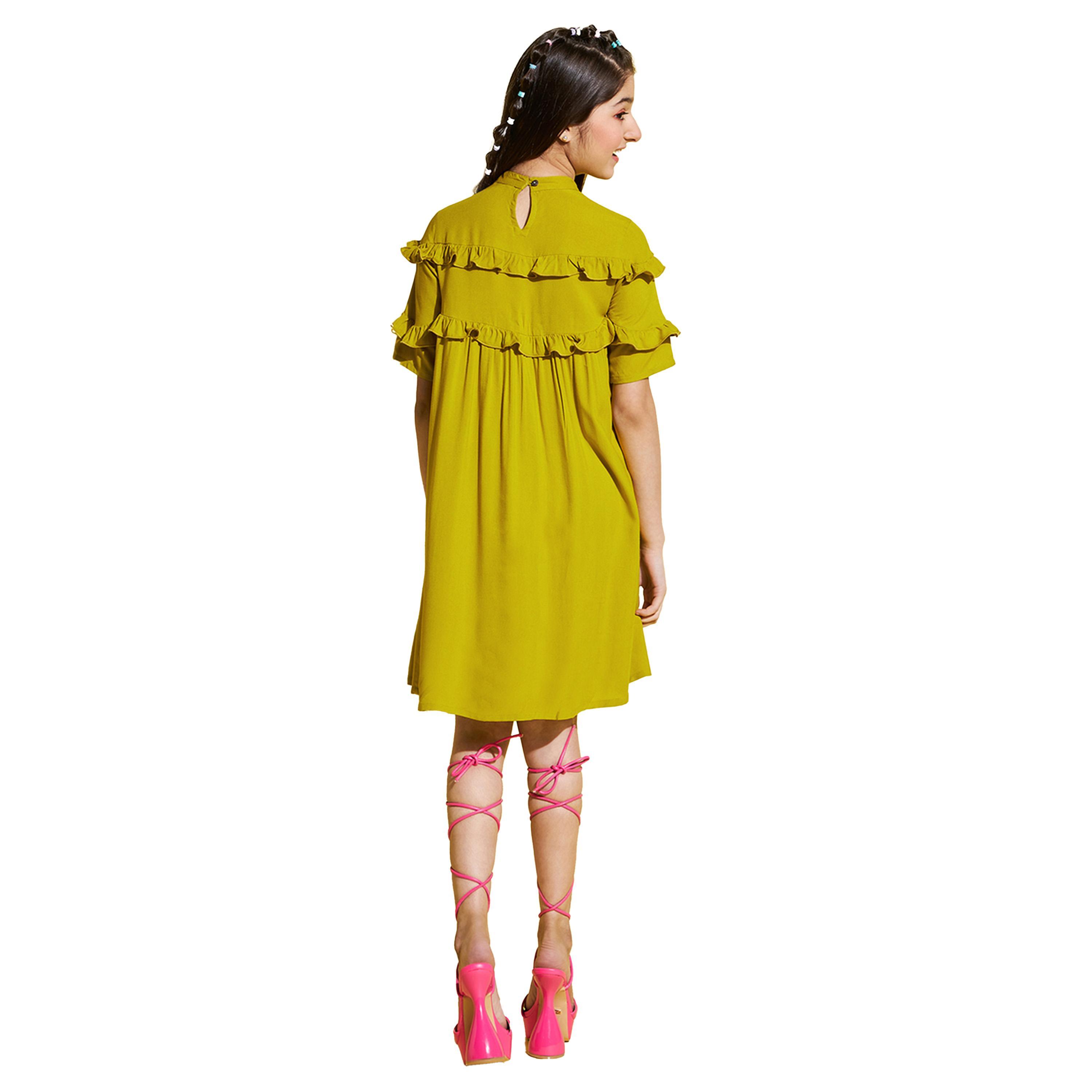 Stylo Bug X Styli Solid High Neck Ruffled Detail Dress-girls-clothing-dressesandjumpsuits-image-5