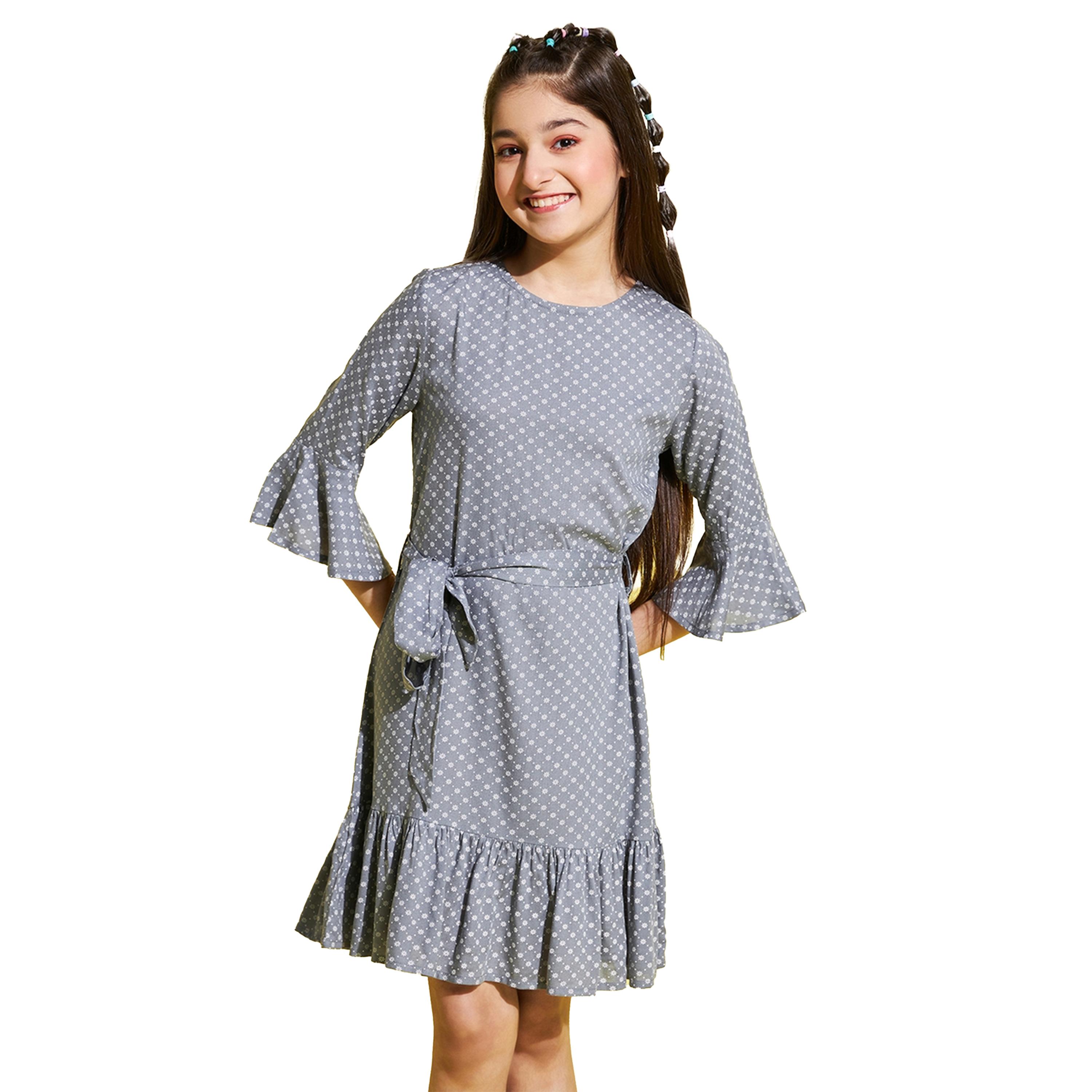 ستايلو باغ × ستايلي- فستان بحزام وأكمام 3/4 مطبوع بالكامل-girls-clothing-dressesandjumpsuits-image-1