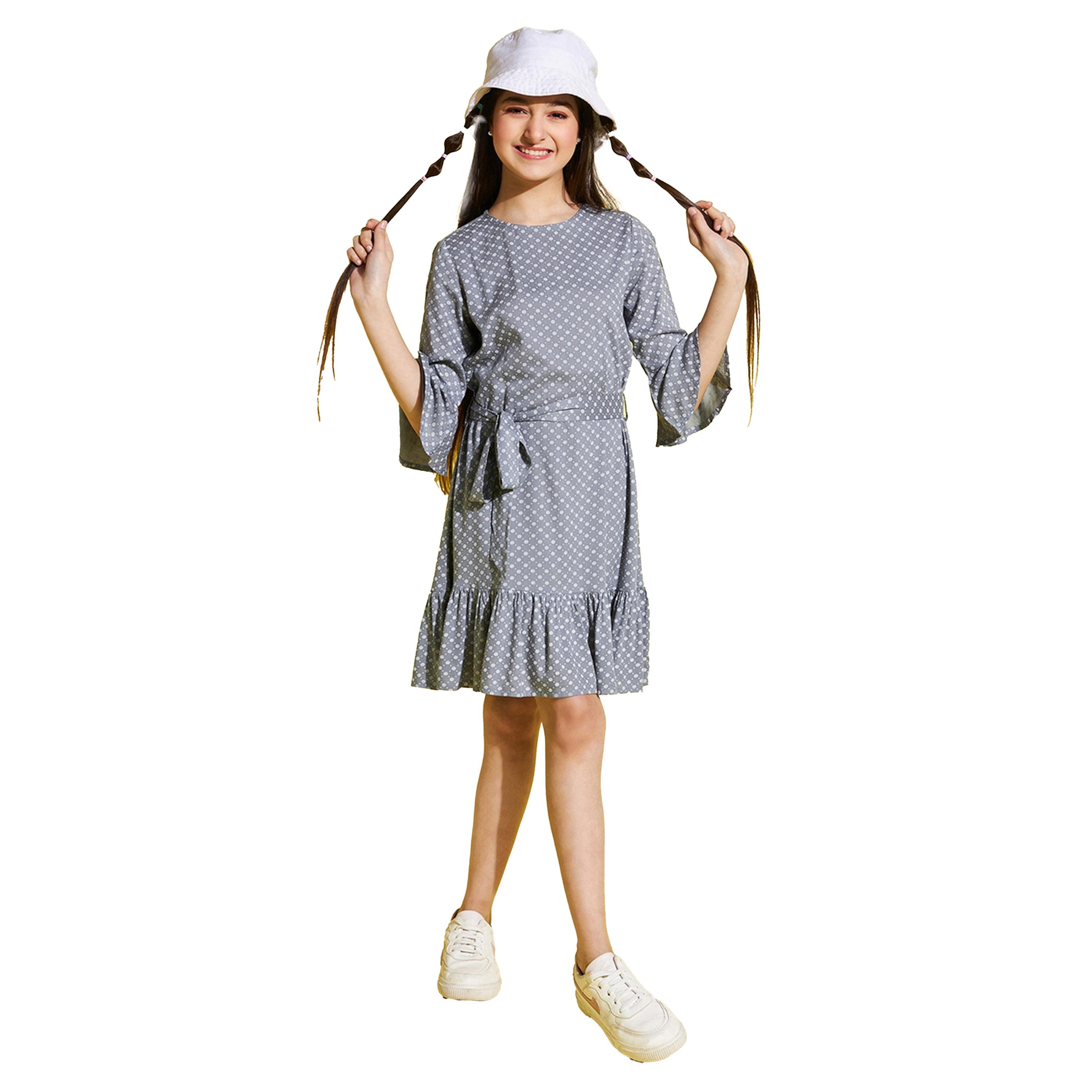 Stylo Bug X Styli All-Over Print 3/4 Sleeves Belted Dress-girls-clothing-dressesandjumpsuits-image-2