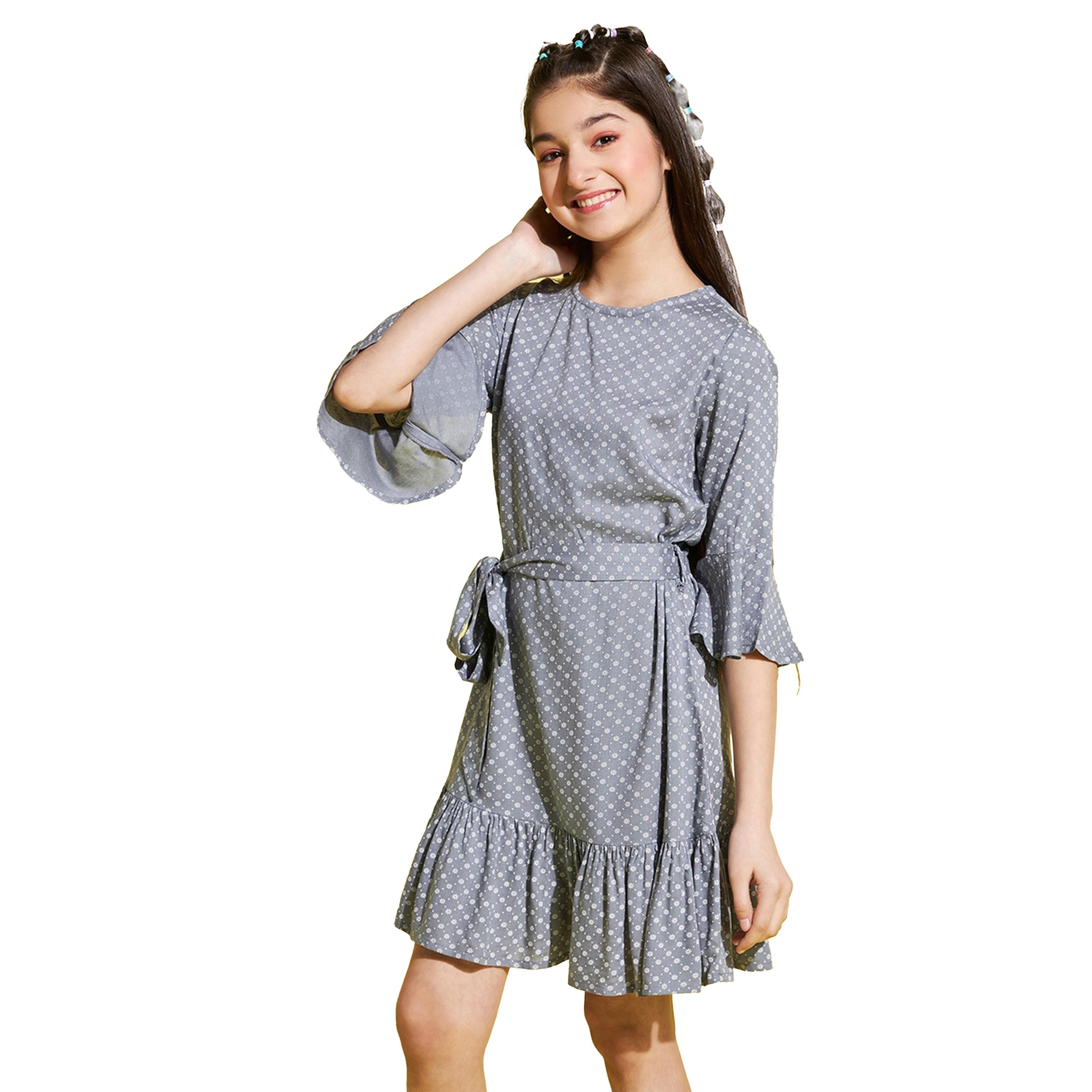 Stylo Bug X Styli All-Over Print 3/4 Sleeves Belted Dress-girls-clothing-dressesandjumpsuits-image-3