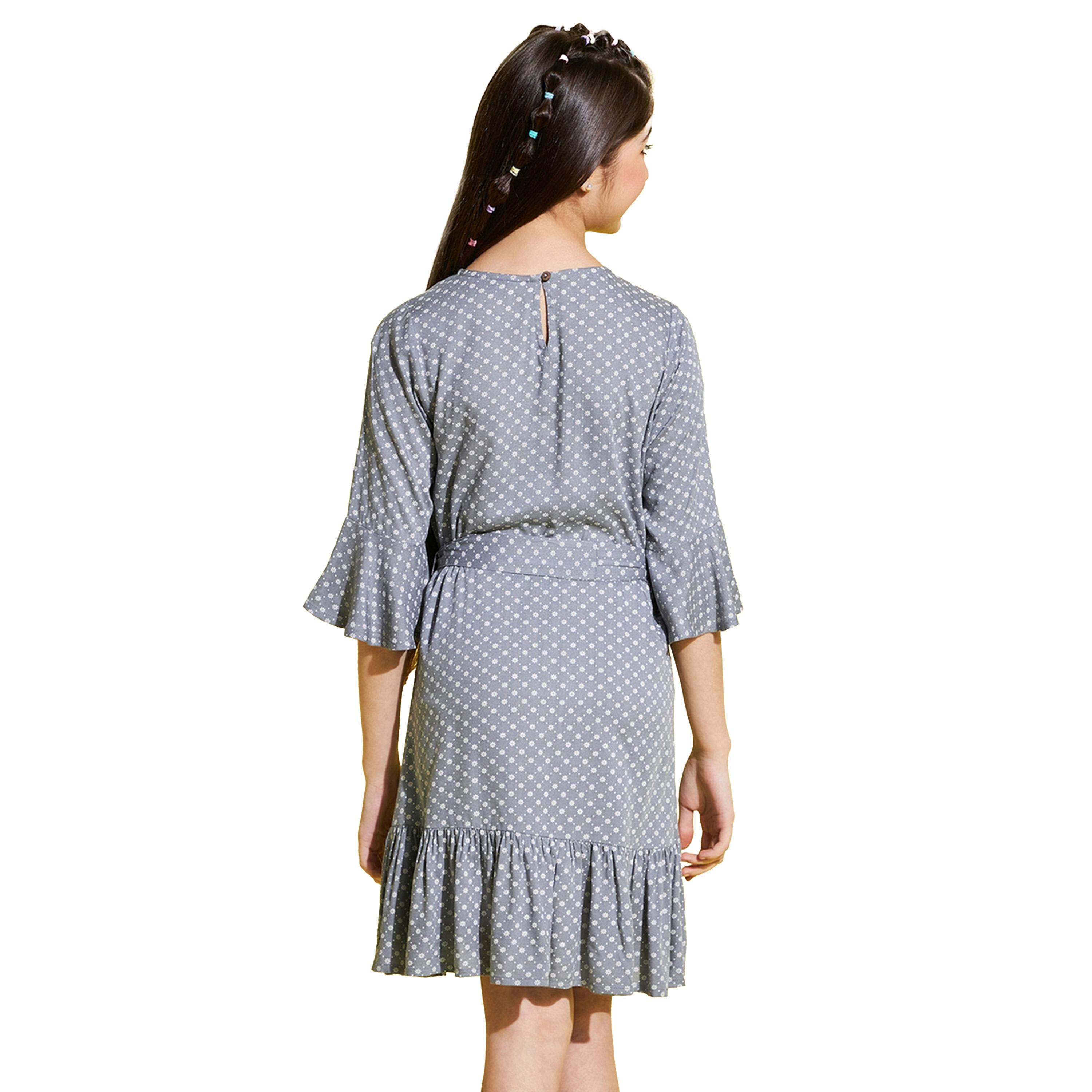 Stylo Bug X Styli All-Over Print 3/4 Sleeves Belted Dress-girls-clothing-dressesandjumpsuits-image-5