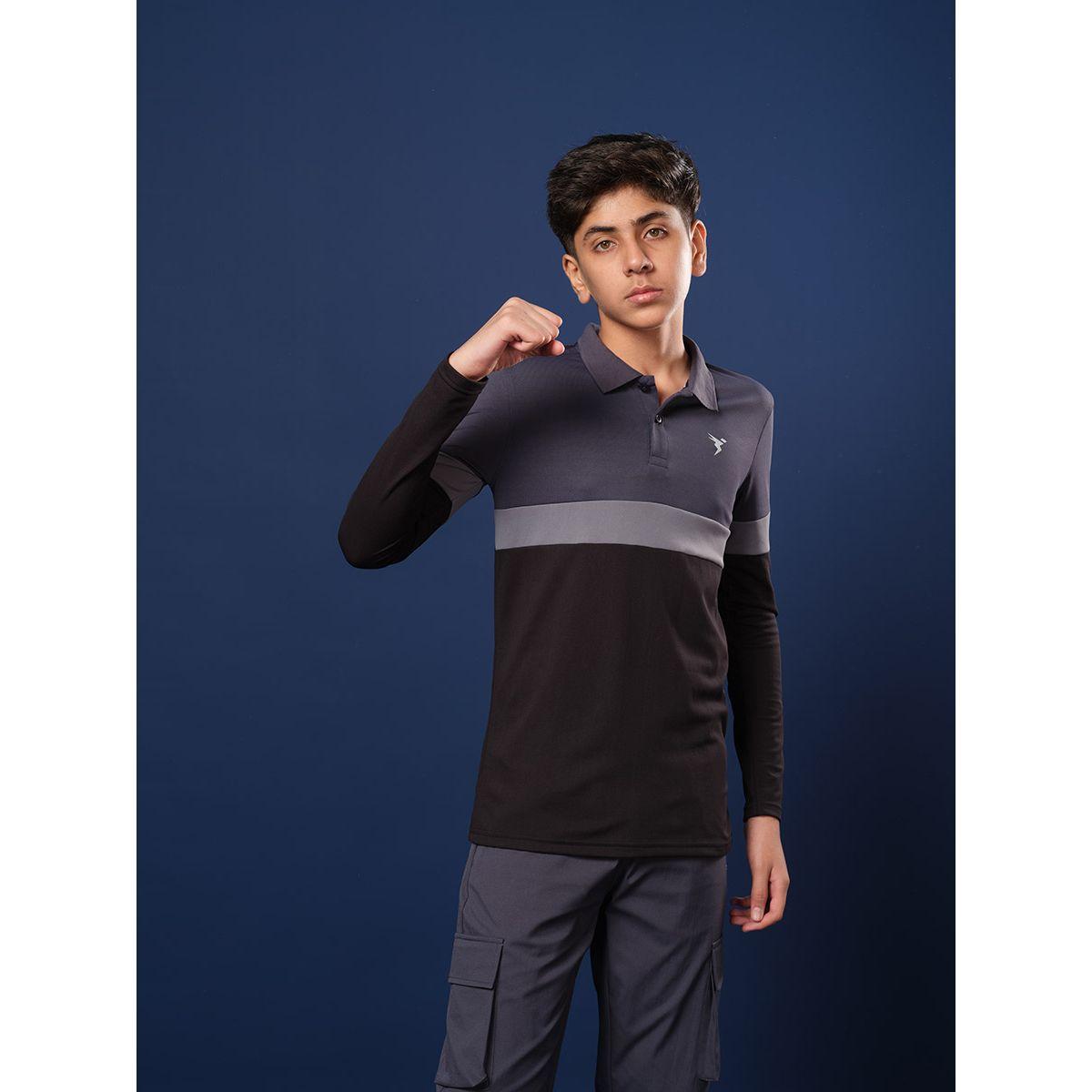 تيشيرت بولو بنمط كتل الالوان واكمام طويلة-boys-clothing-tshirtsandpolos-image-1