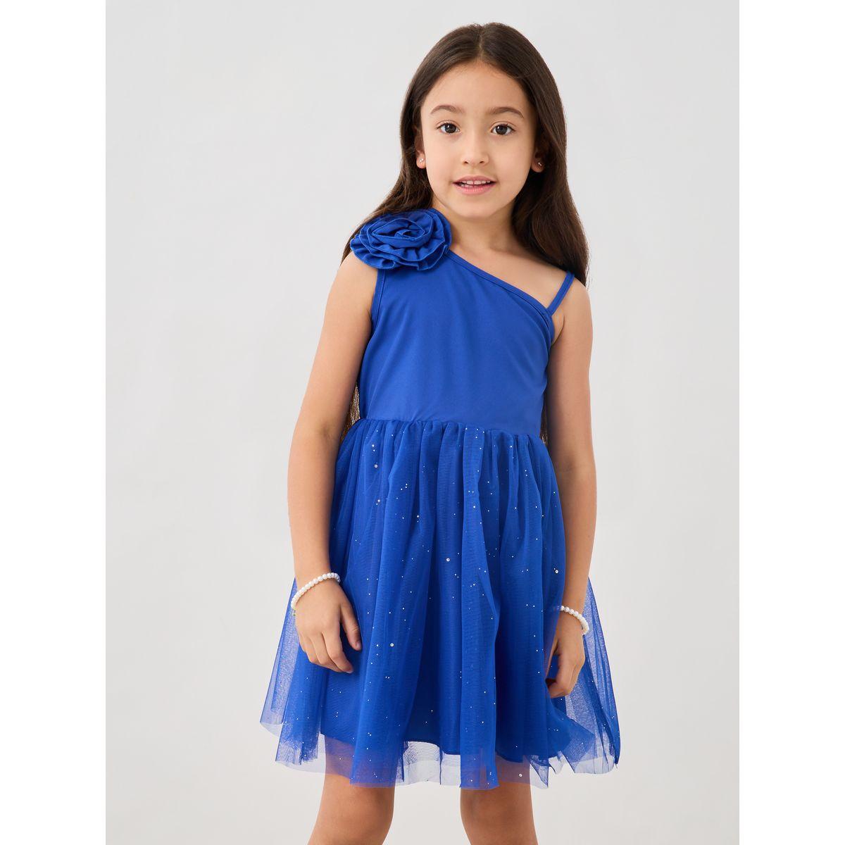 فستان منمق بياقة غير متماثلة الطول مع كورساج-girls-clothing-dressesandjumpsuits-image-2
