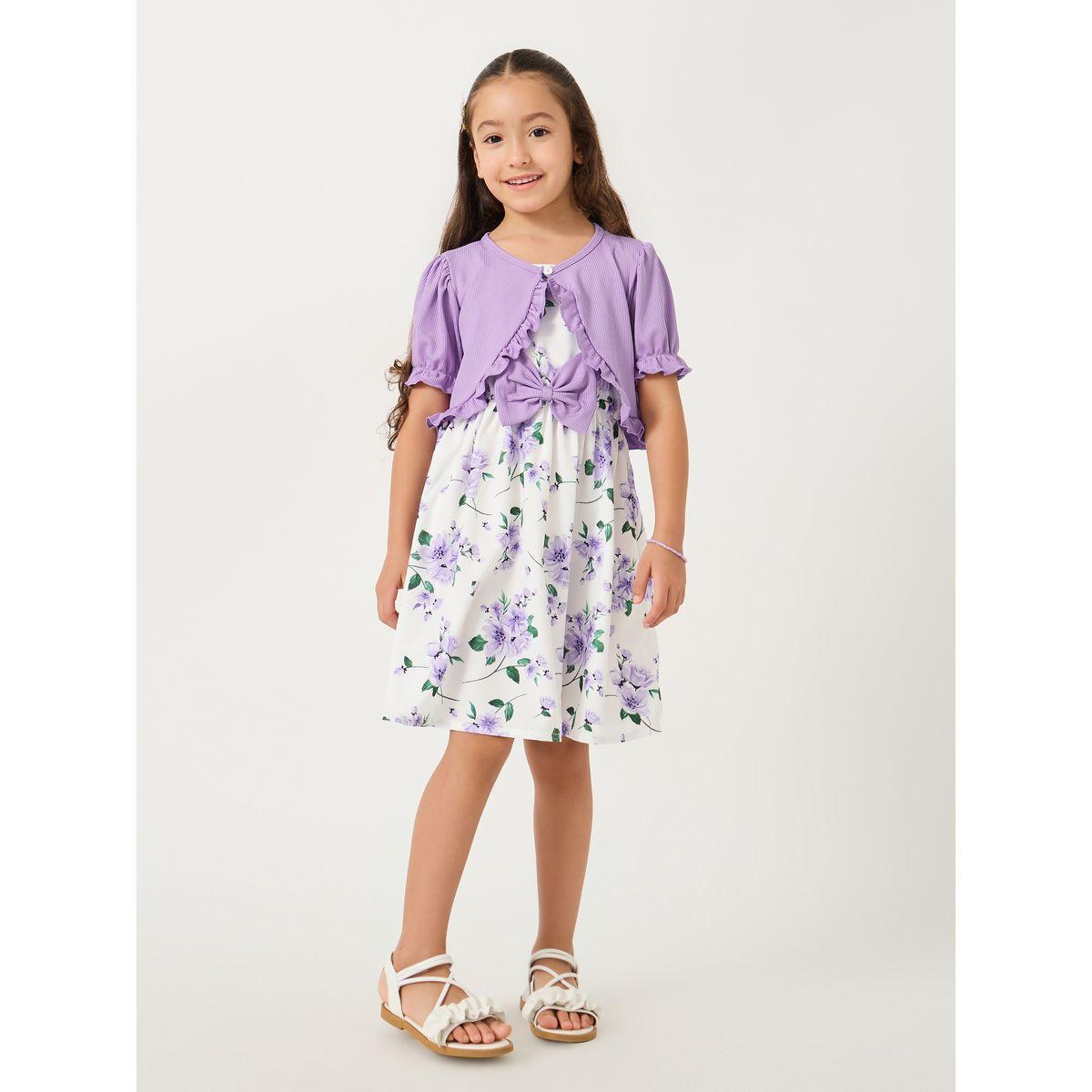 فستان بحمالات مطبع بالكامل مع جاكيت شراج-girls-clothing-dressesandjumpsuits-image-1