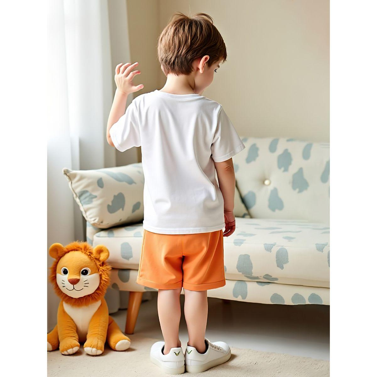 Styli Kids 2pcs Dinosaur Print T-Shirt and Orange Shorts Sets-boys-clothing-setsandcoords-image-2