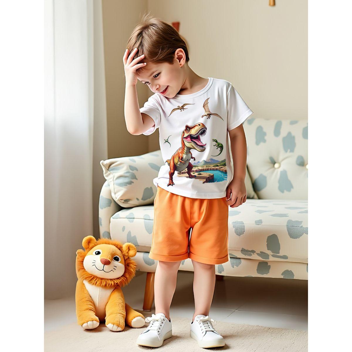 Styli Kids 2pcs Dinosaur Print T-Shirt and Orange Shorts Sets-boys-clothing-setsandcoords-image-3