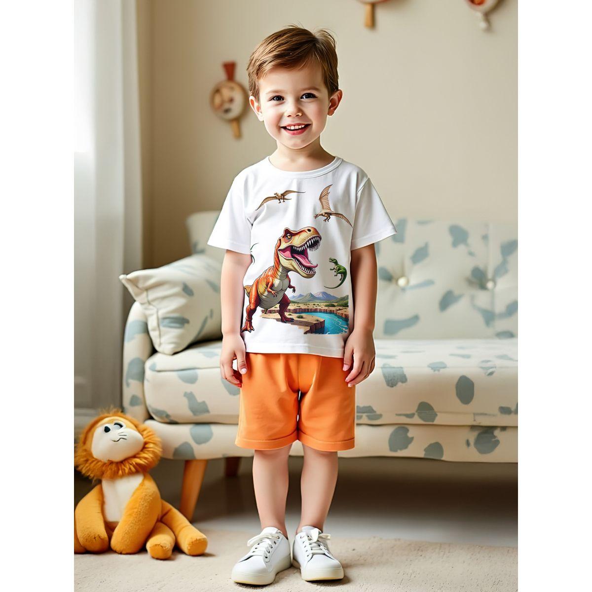 Styli Kids 2pcs Dinosaur Print T-Shirt and Orange Shorts Sets-boys-clothing-setsandcoords-image-4