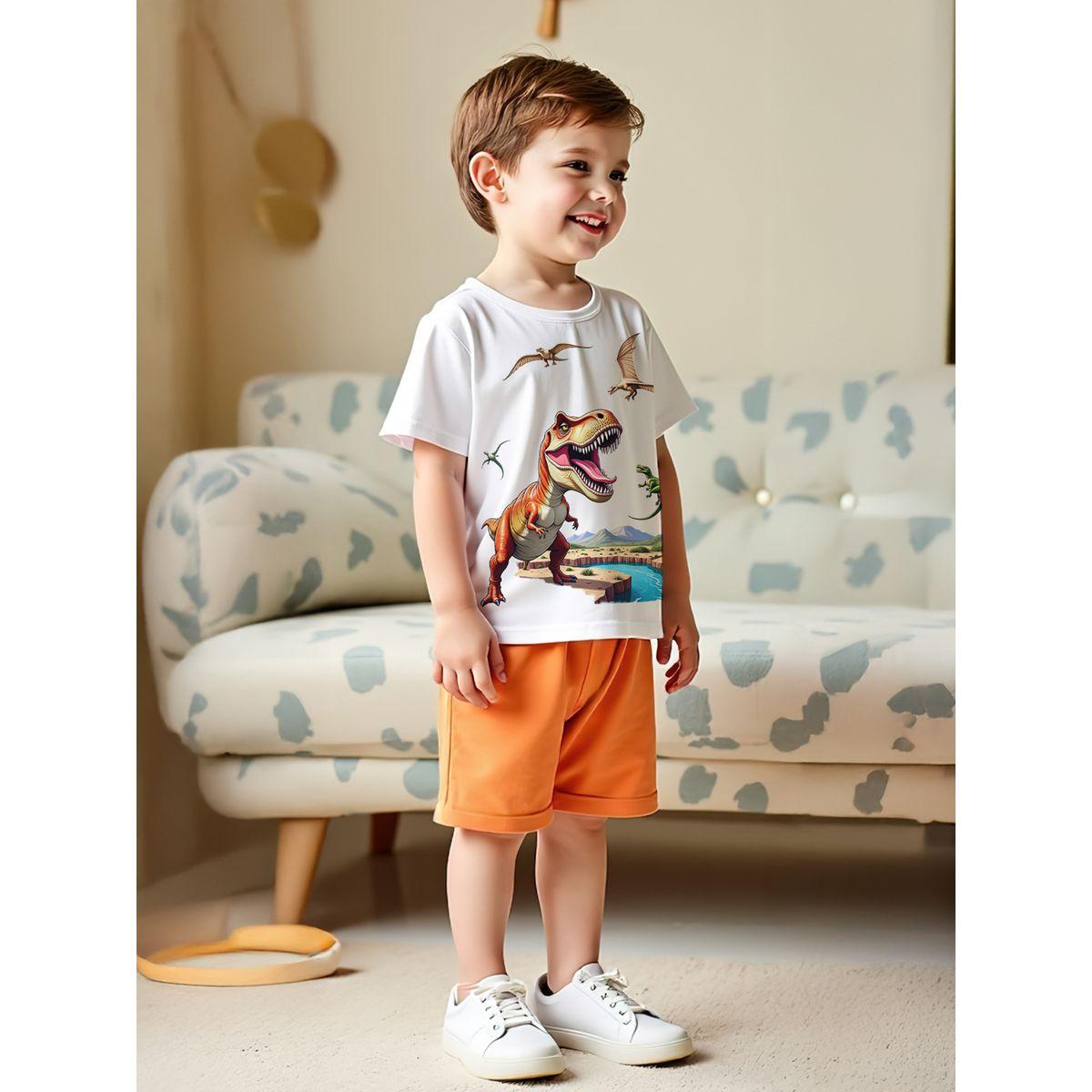 Styli Kids 2pcs Dinosaur Print T-Shirt and Orange Shorts Sets-boys-clothing-setsandcoords-image-5