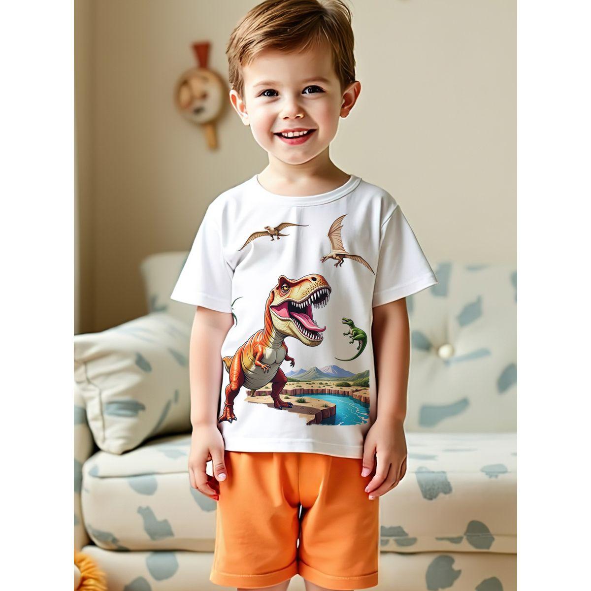 Styli Kids 2pcs Dinosaur Print T-Shirt and Orange Shorts Sets-boys-clothing-setsandcoords-image-6