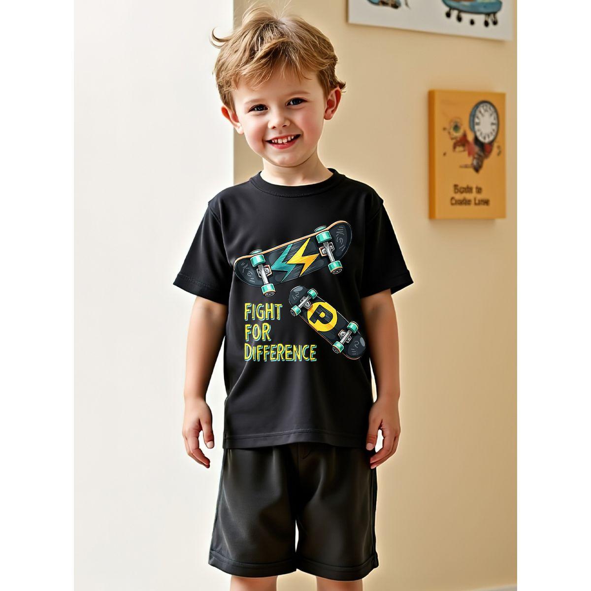 Styli Kids 2pcs Black Printed T-Shirt and Shorts Sets-boys-clothing-setsandcoords-image-5