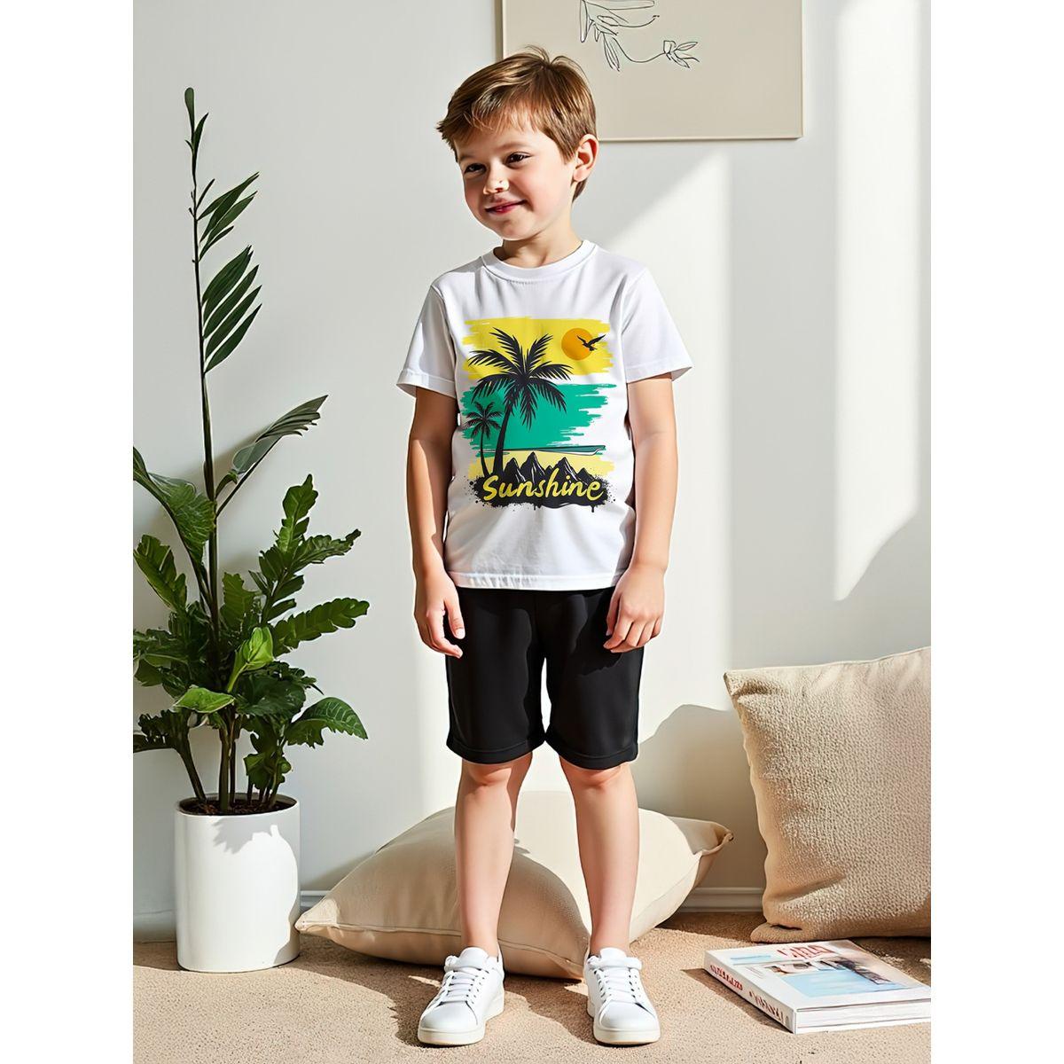 Styli 2pcs Boys Graphic Print Short Sleeve T-Shirt And Shorts-boys-clothing-setsandcoords-image-1