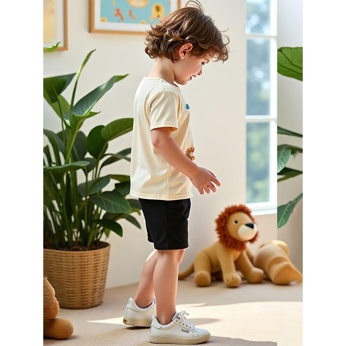 Styli Kids 2pcs Printed Short Sleeve T-Shirt and Black Shorts Set-boys-clothing-setsandcoords-image-1