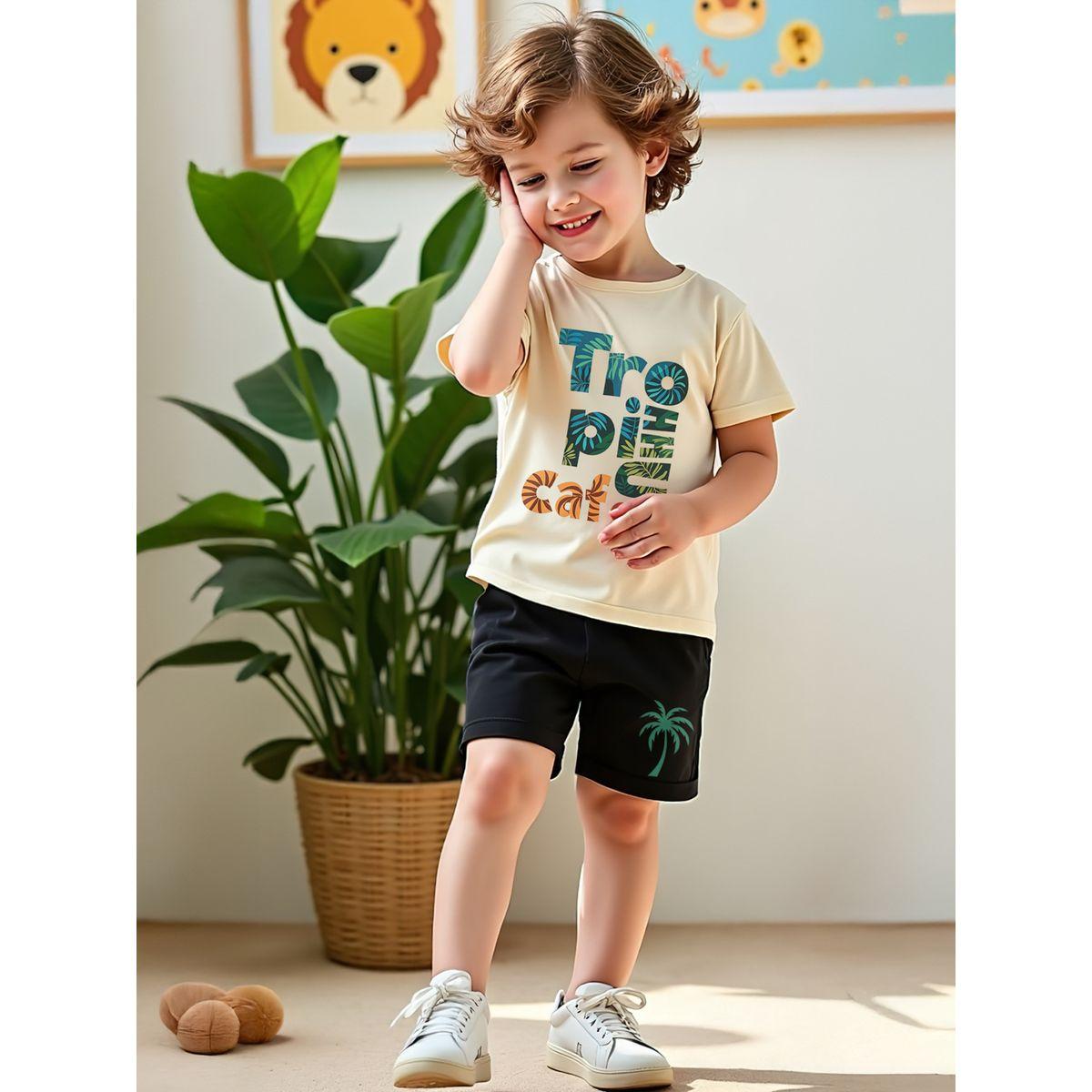 Styli Kids 2pcs Printed Short Sleeve T-Shirt and Black Shorts Set-boys-clothing-setsandcoords-image-2