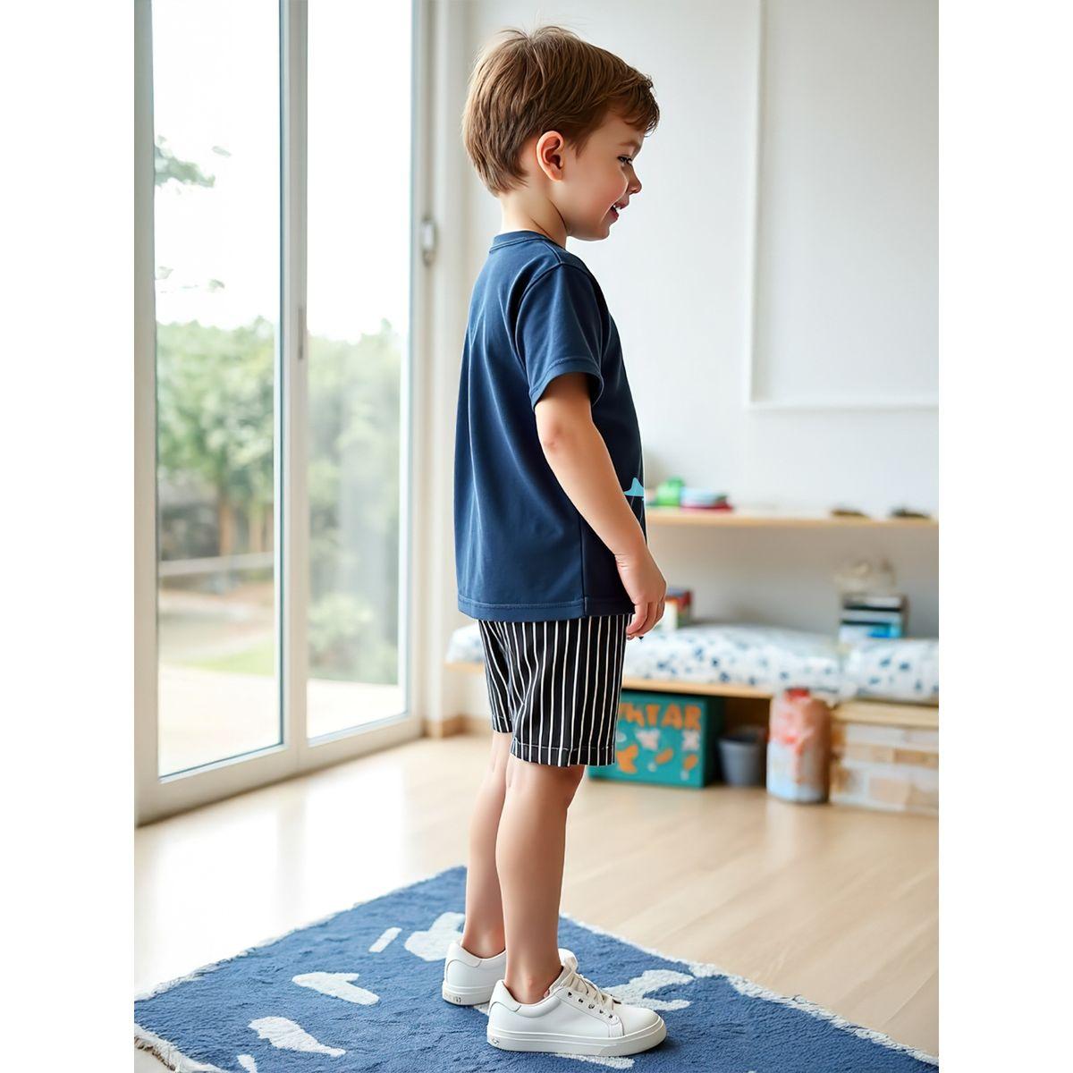 Styli Kids 2pcs Navy Blue T-Shirt & Shorts Set - Regular Fit Sets-boys-clothing-setsandcoords-image-1
