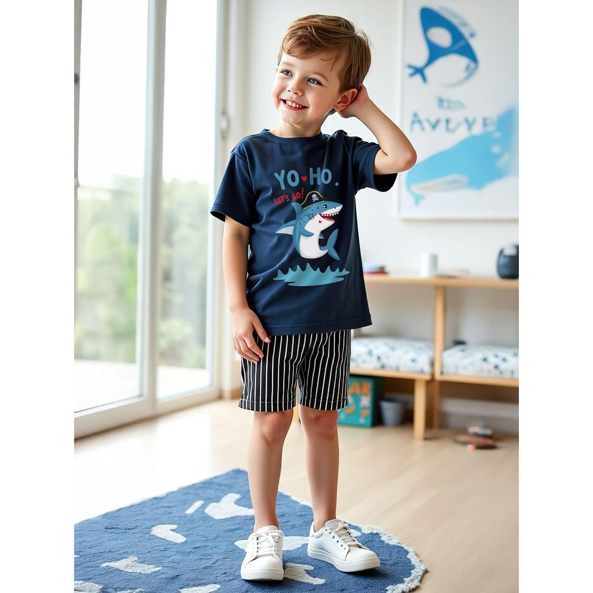 Styli Kids 2pcs Navy Blue T-Shirt & Shorts Set - Regular Fit Sets-boys-clothing-setsandcoords-image-2