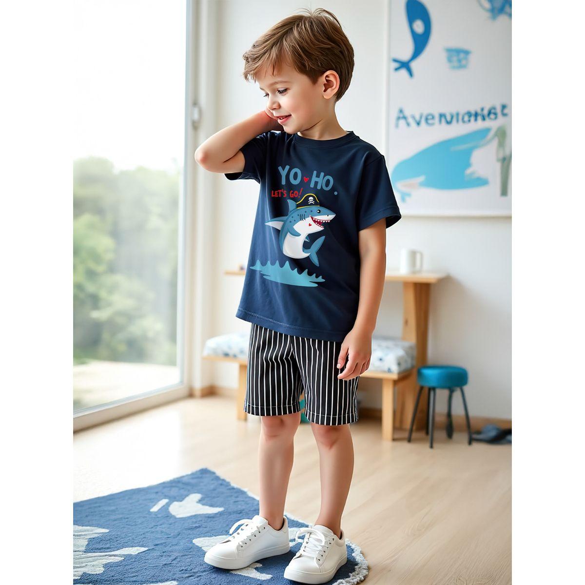 Styli Kids 2pcs Navy Blue T-Shirt & Shorts Set - Regular Fit Sets-boys-clothing-setsandcoords-image-3