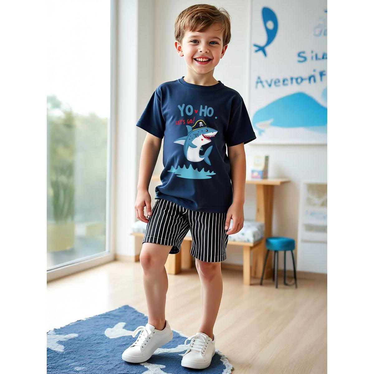 Styli Kids 2pcs Navy Blue T-Shirt & Shorts Set - Regular Fit Sets-boys-clothing-setsandcoords-image-4