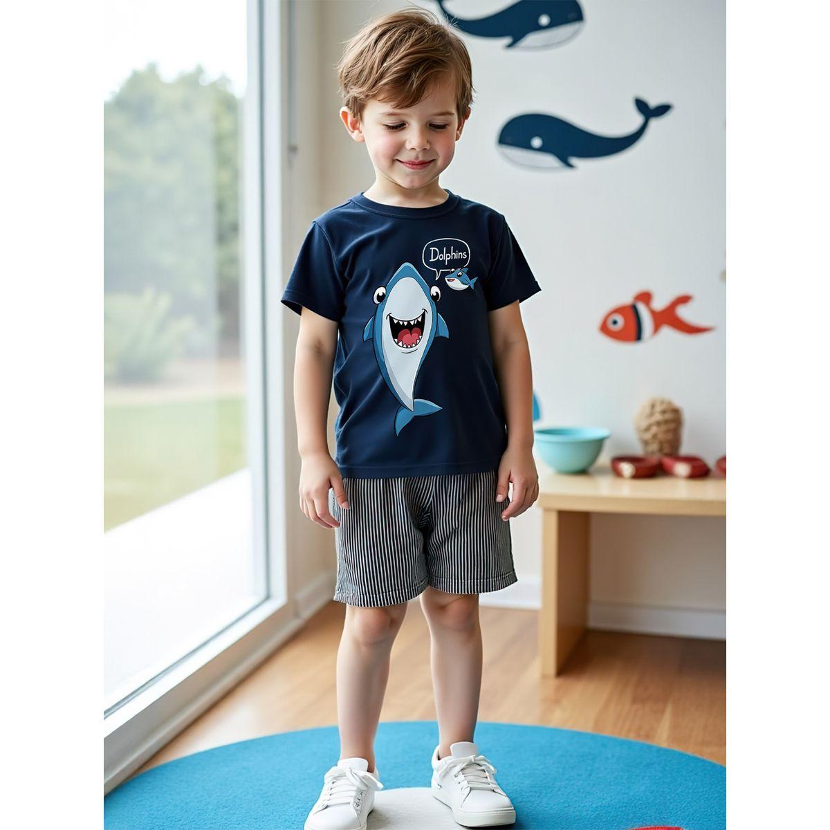 Styli Kids 2pcs Navy Blue Printed T-Shirt and Shorts Sets-boys-clothing-setsandcoords-image-1