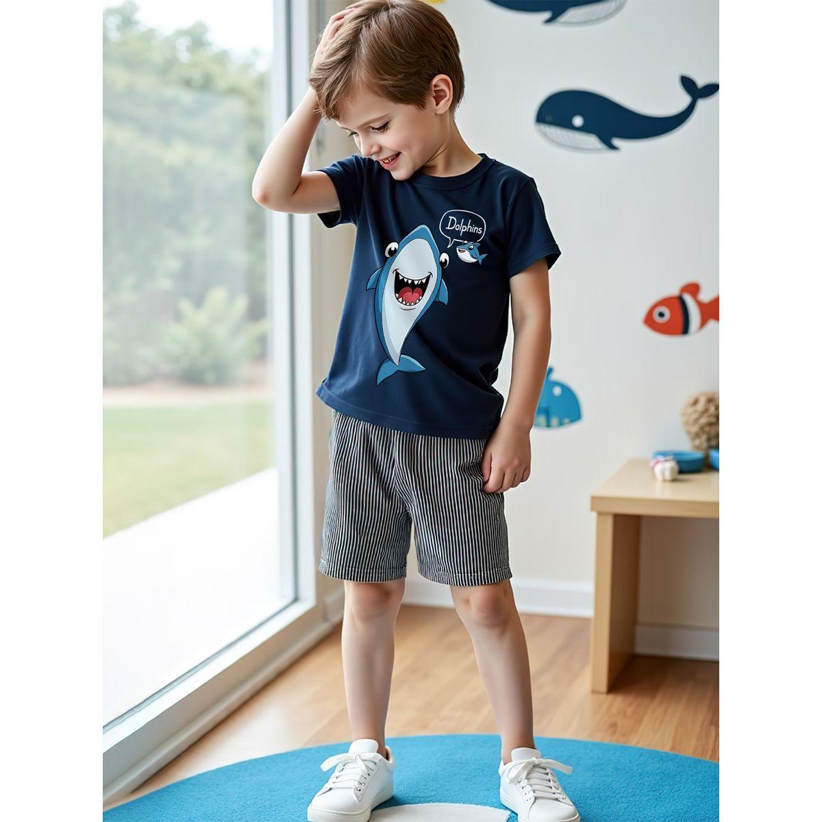 Styli Kids 2pcs Navy Blue Printed T-Shirt and Shorts Sets-boys-clothing-setsandcoords-image-2
