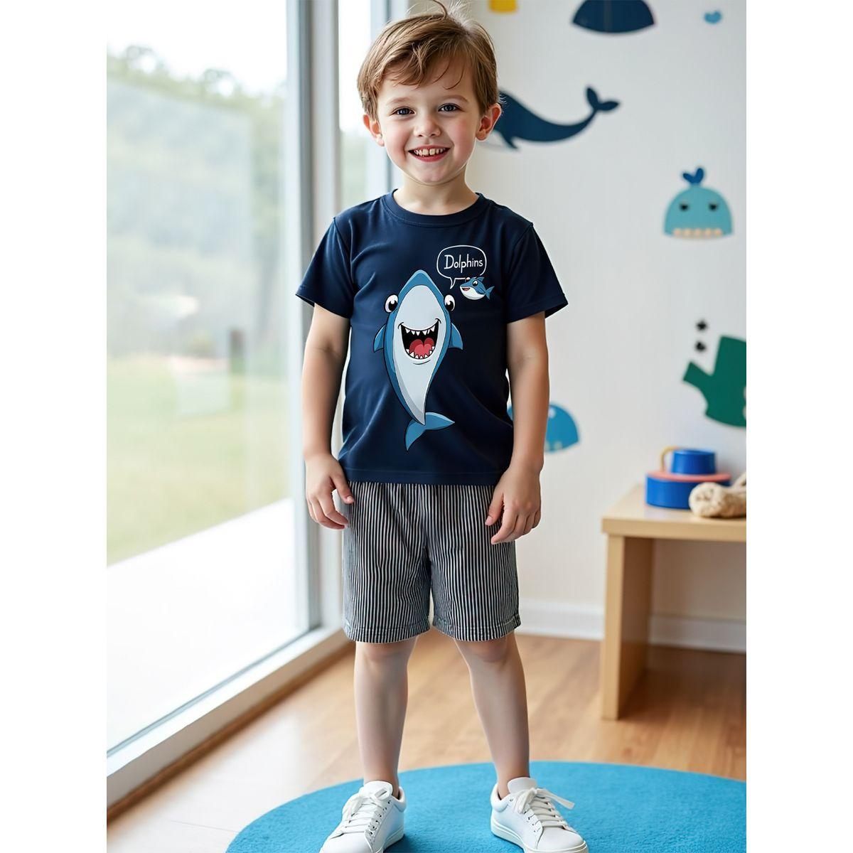 Styli Kids 2pcs Navy Blue Printed T-Shirt and Shorts Sets-boys-clothing-setsandcoords-image-3