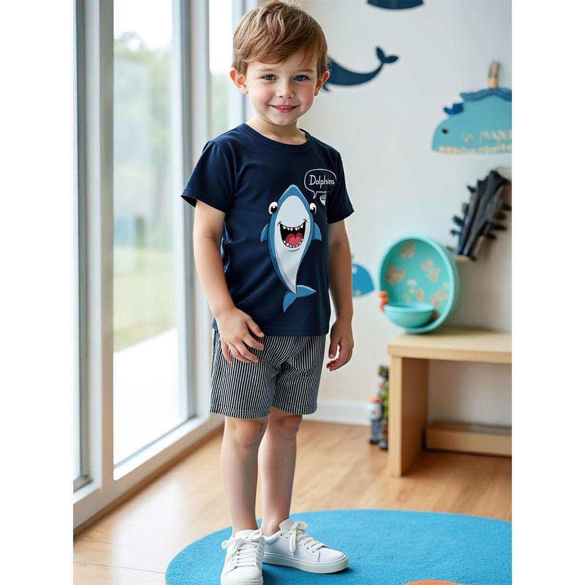 Styli Kids 2pcs Navy Blue Printed T-Shirt and Shorts Sets-boys-clothing-setsandcoords-image-4