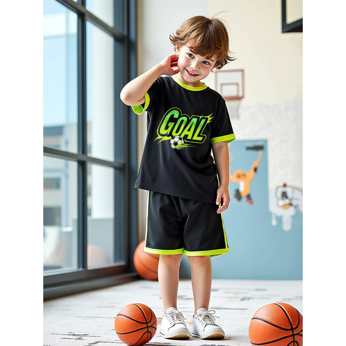 Styli Kids 2pcs Black and Yellow Short Sleeve T-Shirt and Shorts Jersey Sets-boys-clothing-setsandcoords-image-1
