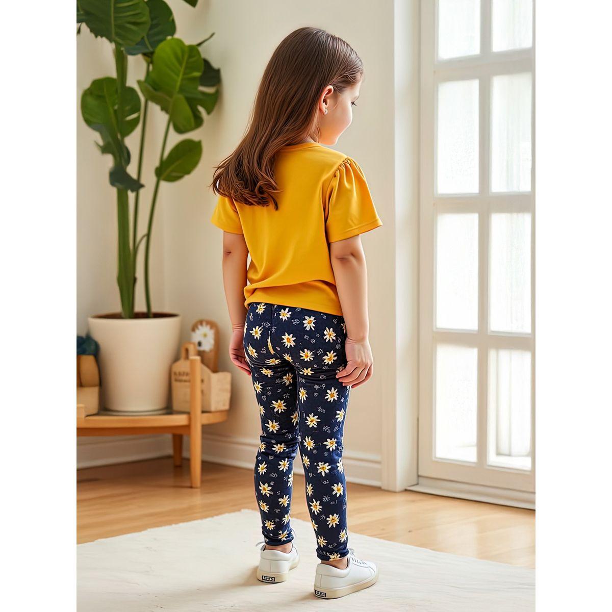 Styli Kids 2pcs Orange Short Sleeve T-Shirt and Floral Leggings Set-girls-clothing-setsandcoords-image-3