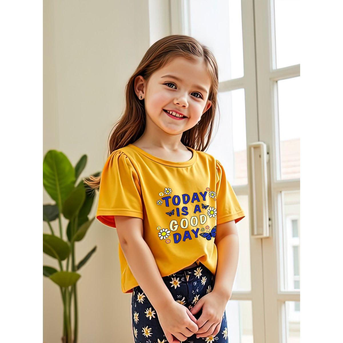 Styli Kids 2pcs Orange Short Sleeve T-Shirt and Floral Leggings Set-girls-clothing-setsandcoords-image-6