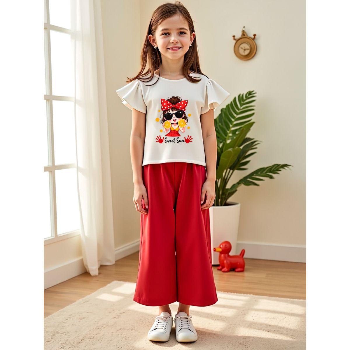 Styli Kids 2pcs Kids T-Shirt and Red Wide Leg Pants Set-girls-clothing-setsandcoords-image-1