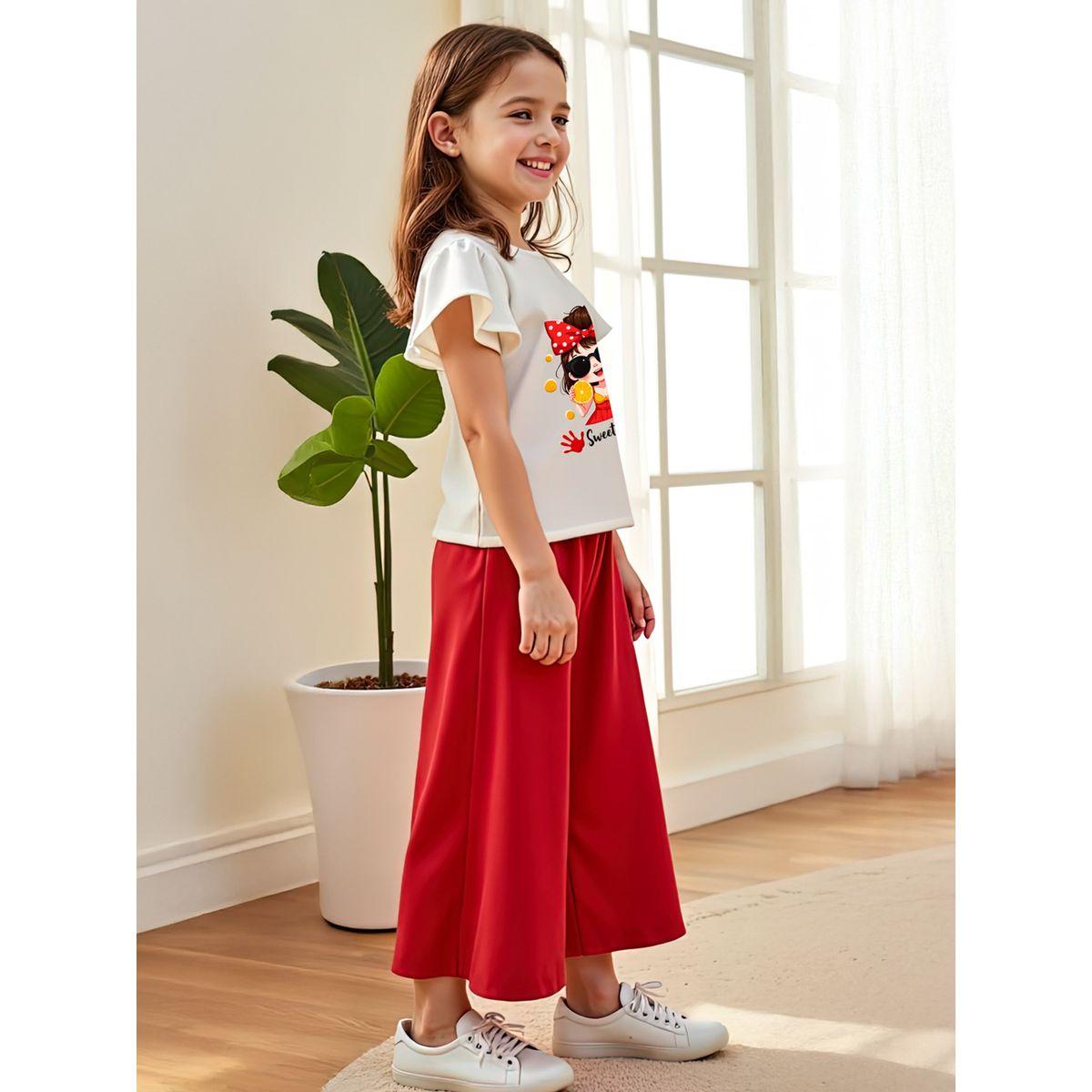 Styli Kids 2pcs Kids T-Shirt and Red Wide Leg Pants Set-girls-clothing-setsandcoords-image-2