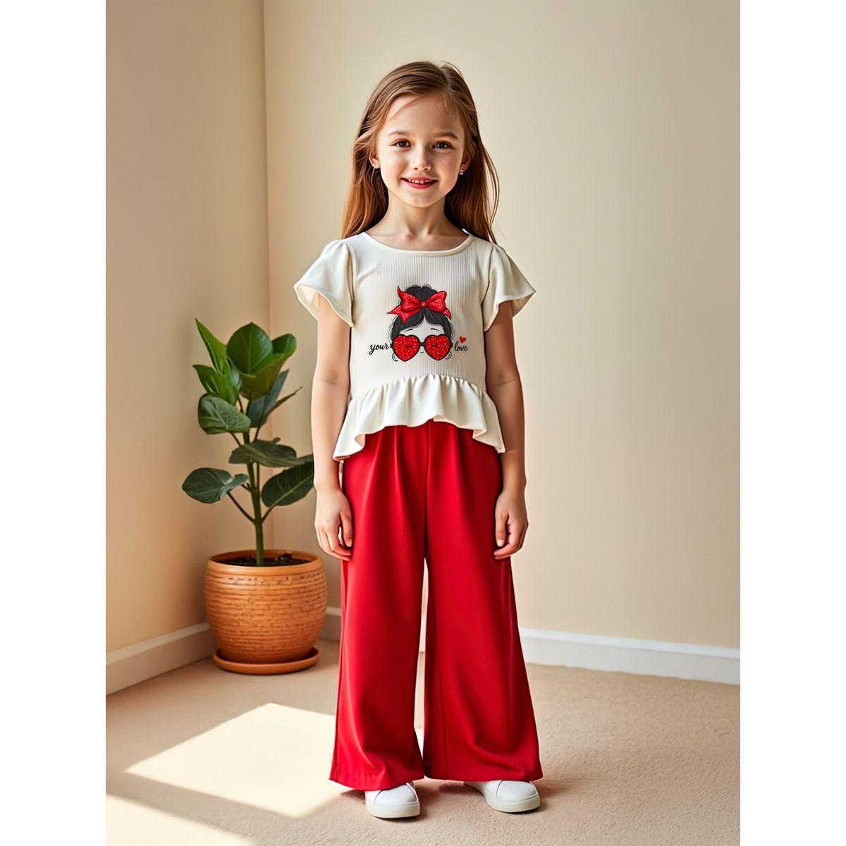 مجموعة من بنطال بأرجل واسعة وتيشيرت بأكمام قصيرة-girls-clothing-setsandcoords-image-1
