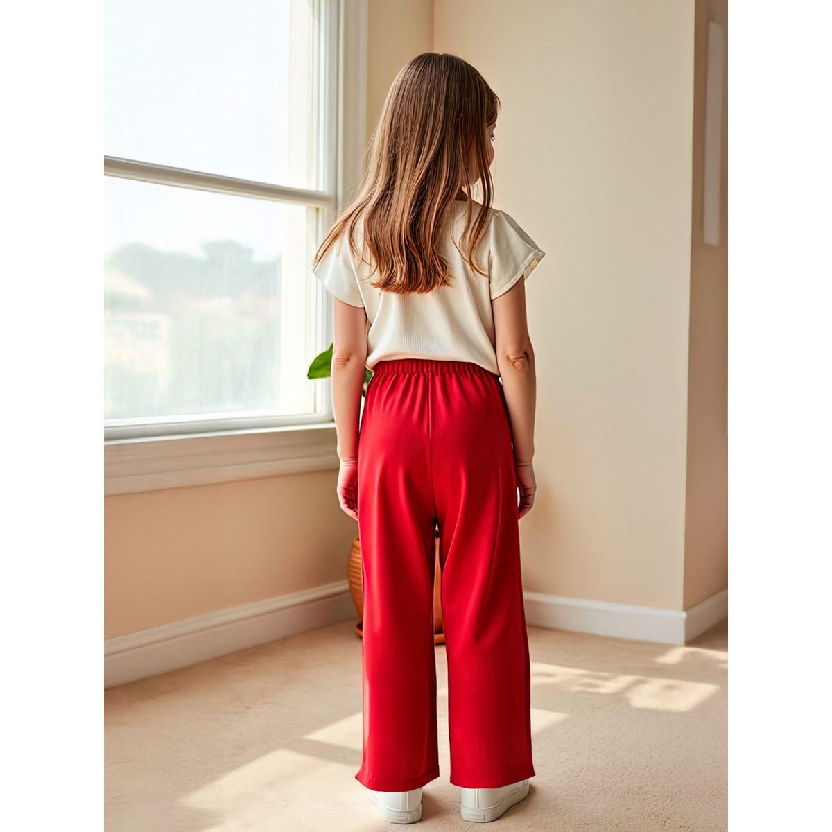 Styli Kids 2pcs Printed Short Sleeve T-Shirt and Red Wide Leg Pants Sets-girls-clothing-setsandcoords-image-2