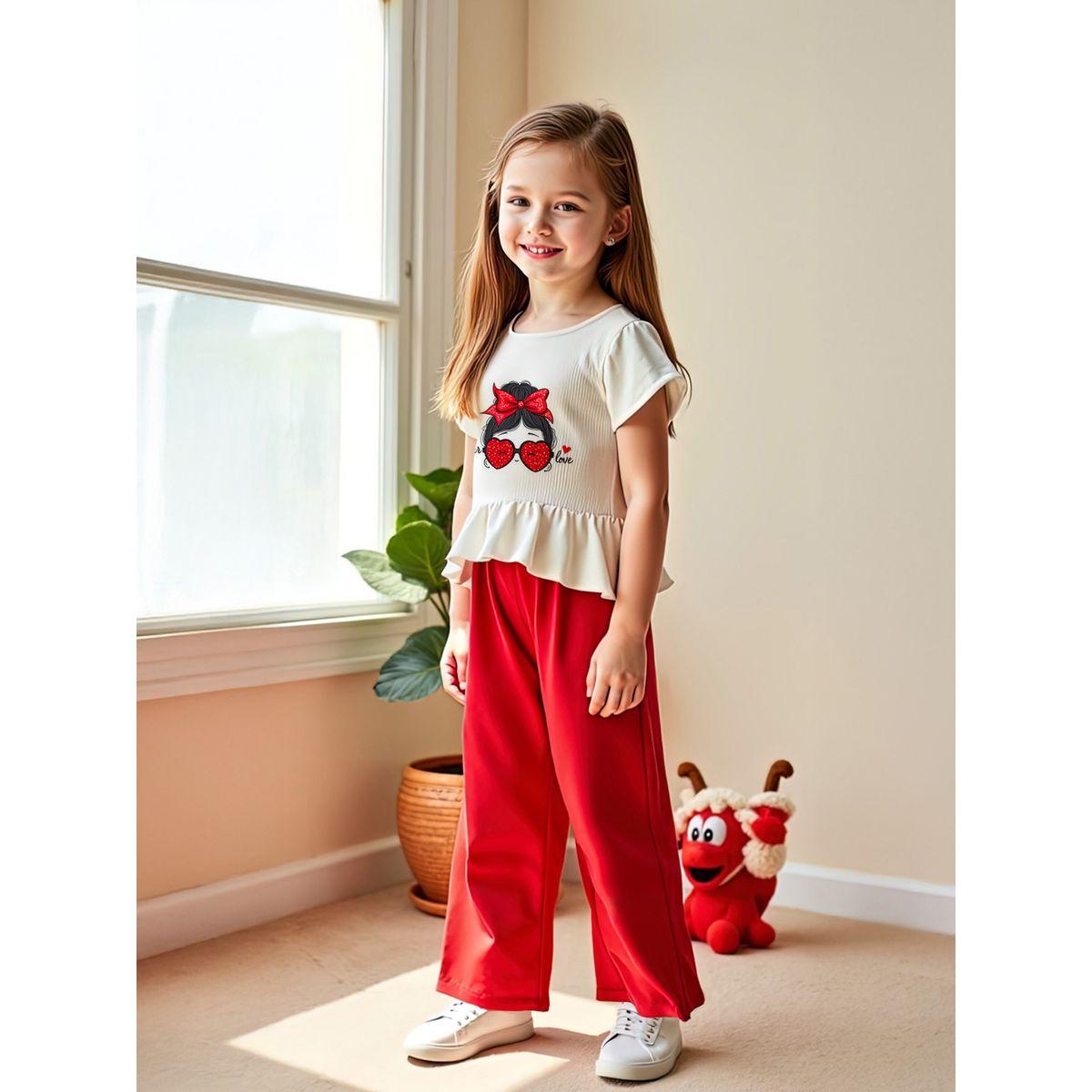 مجموعة من بنطال بأرجل واسعة وتيشيرت بأكمام قصيرة-girls-clothing-setsandcoords-image-3