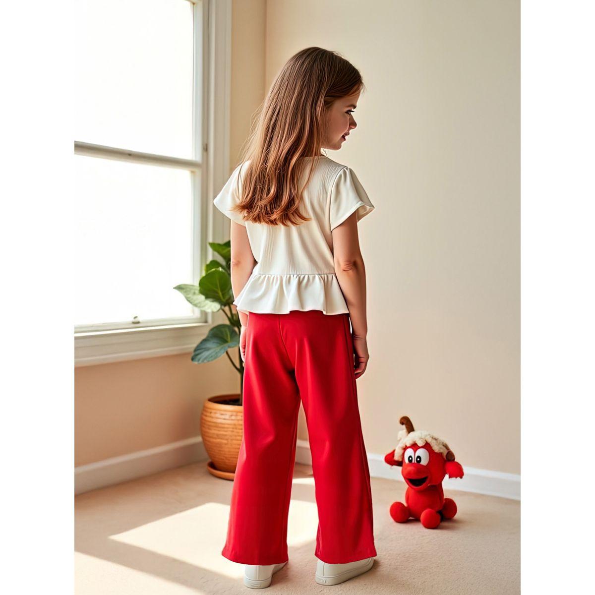 Styli Kids 2pcs Printed Short Sleeve T-Shirt and Red Wide Leg Pants Sets-girls-clothing-setsandcoords-image-5
