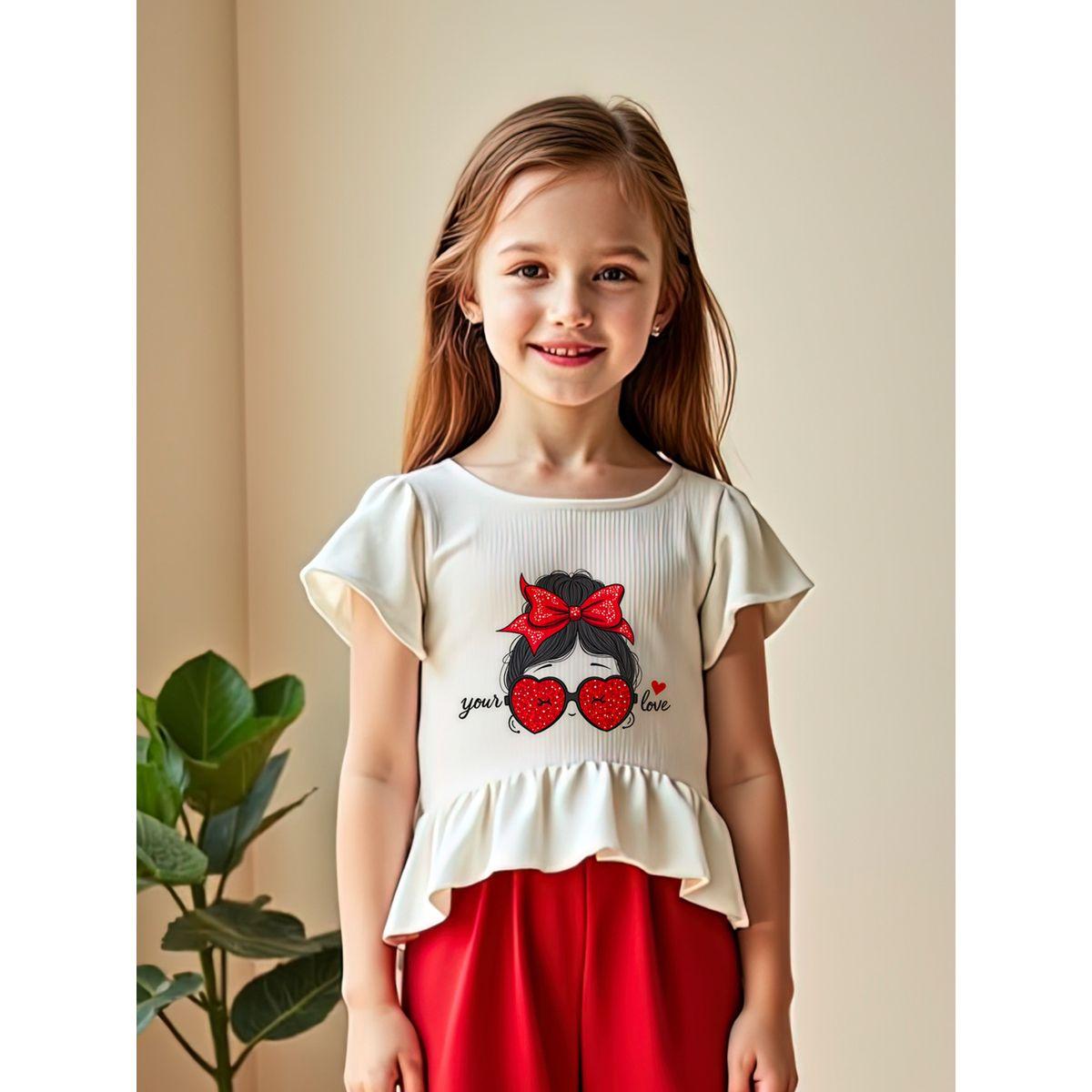 Styli Kids 2pcs Printed Short Sleeve T-Shirt and Red Wide Leg Pants Sets-girls-clothing-setsandcoords-image-6