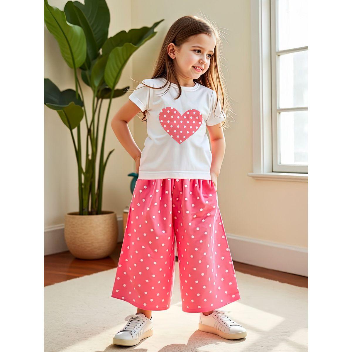 Styli Kids 2pcs Pink Polka Dot T-Shirt and Wide Leg Pants-girls-clothing-setsandcoords-image-1