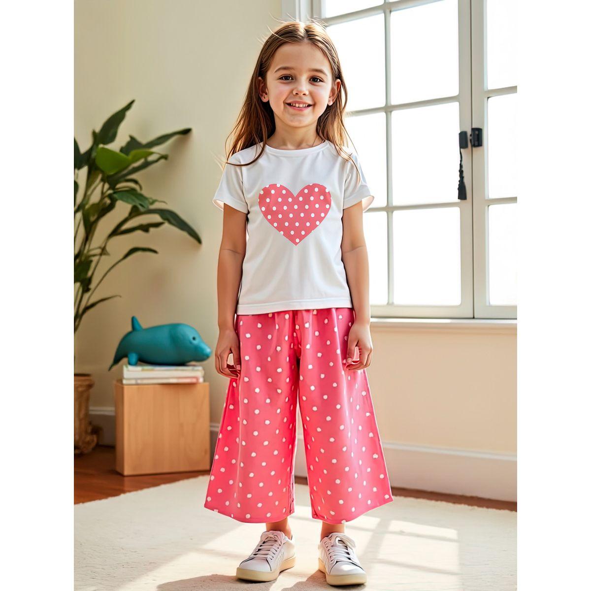مجموعة من بنطال بأرجل واسعة وتيشيرت بطبعة نقاط بولكا-girls-clothing-setsandcoords-image-2