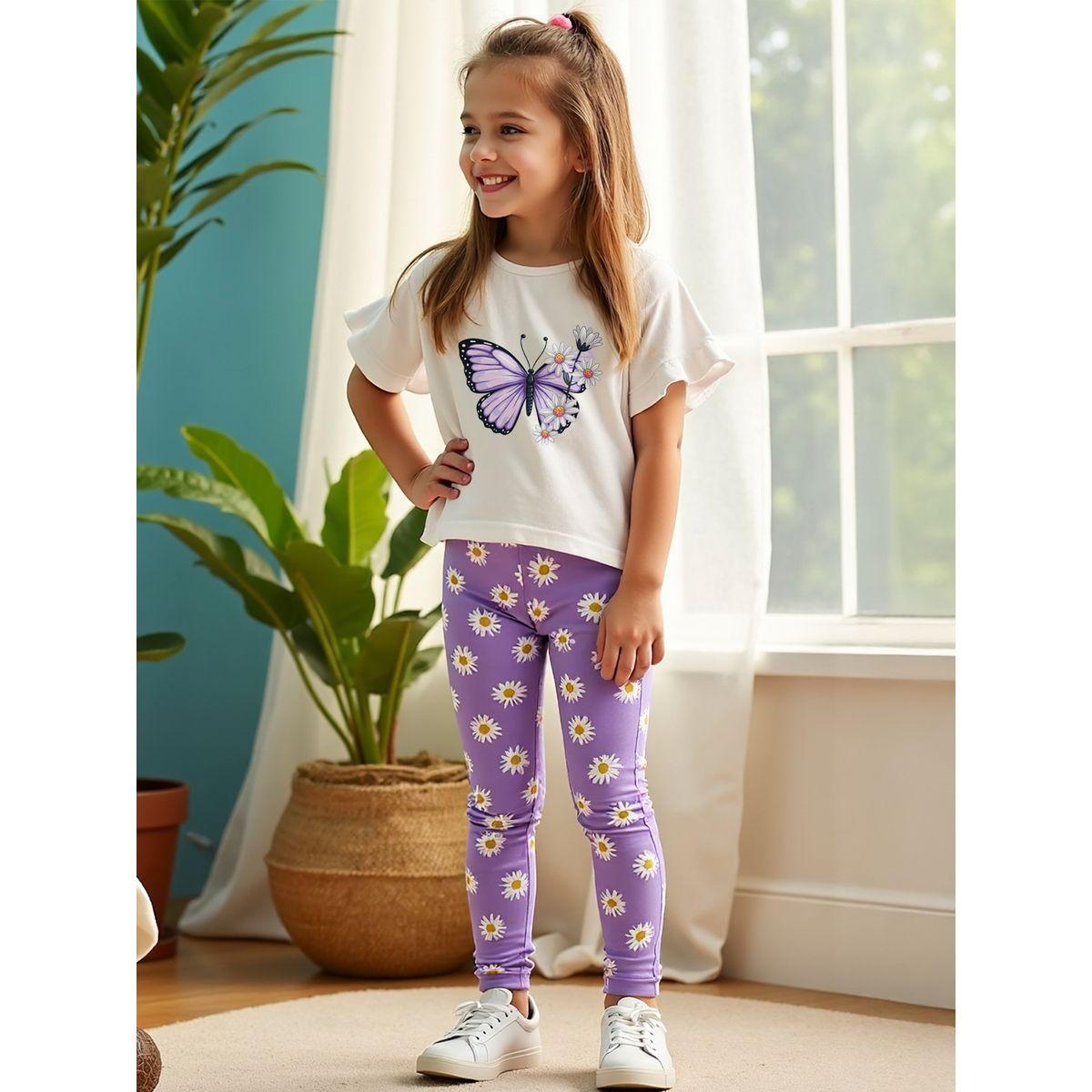 Styli Kids 2pcs Purple Floral Printed T-Shirt and Leggings-girls-clothing-setsandcoords-image-1
