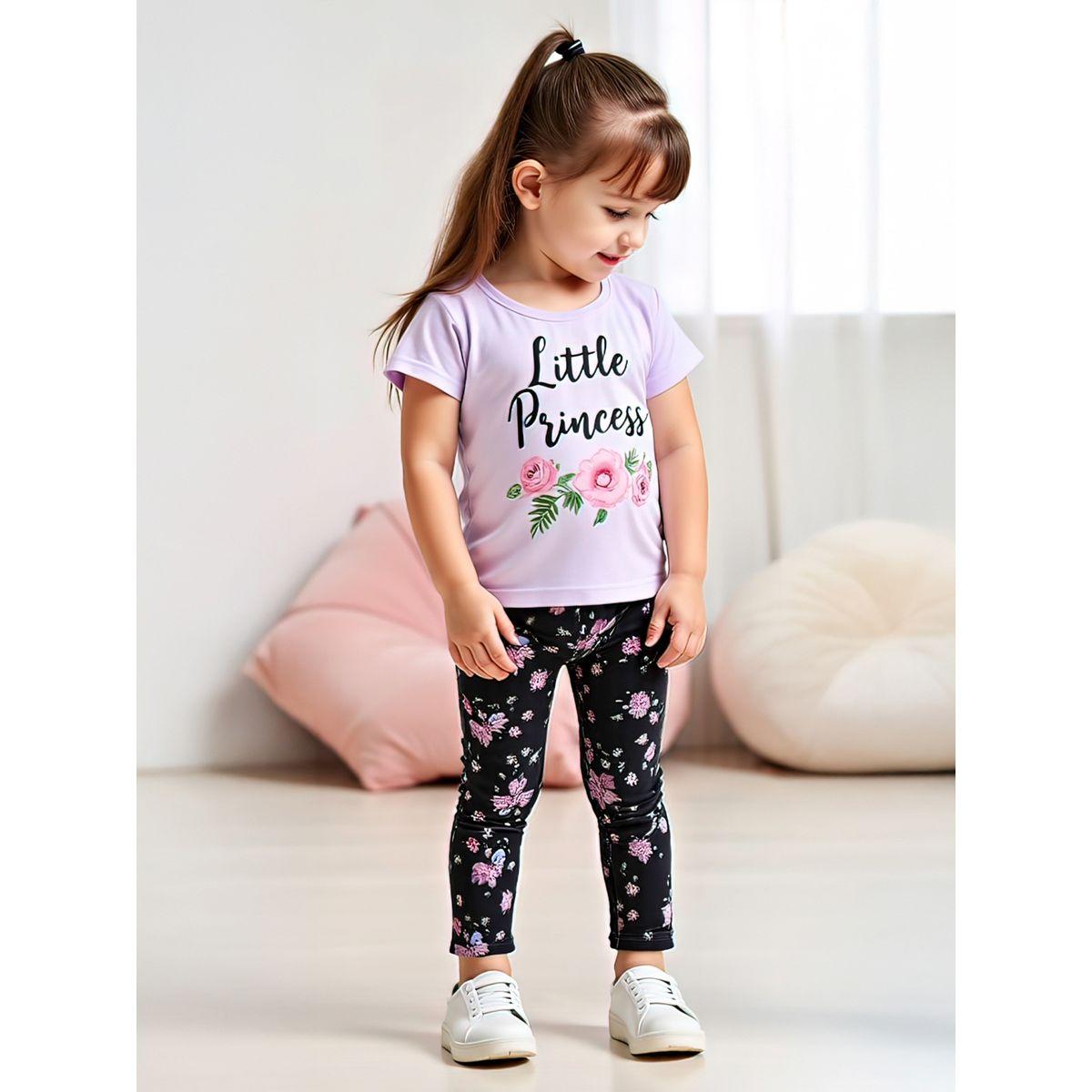 Styli Kids 2pcs Graphic Print Short Sleeve T-Shirt and Flora Print Leggings-girls-clothing-setsandcoords-image-1